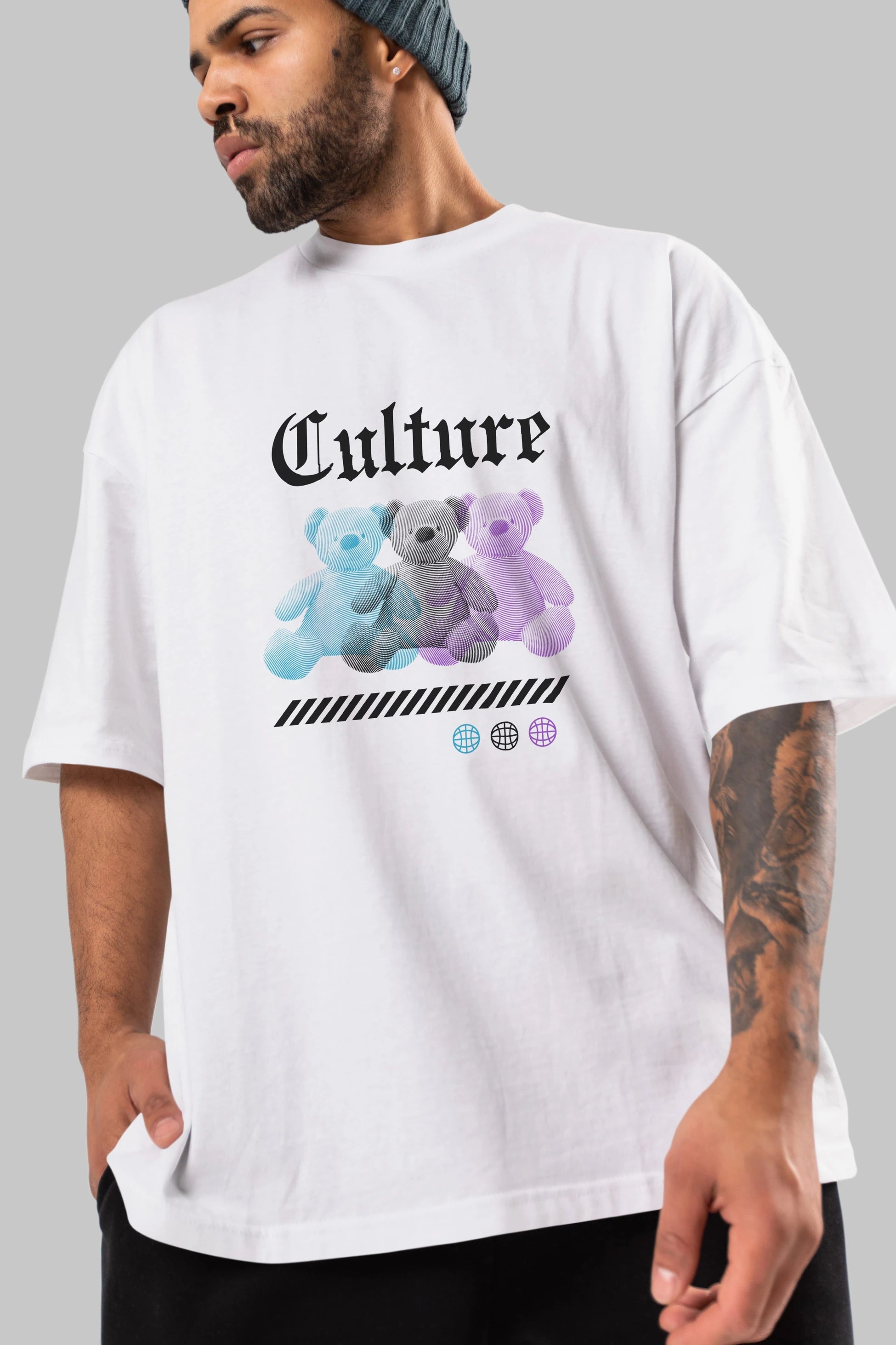 Culture Bear Ön Baskılı Oversize t-shirt Erkek Kadın Unisex