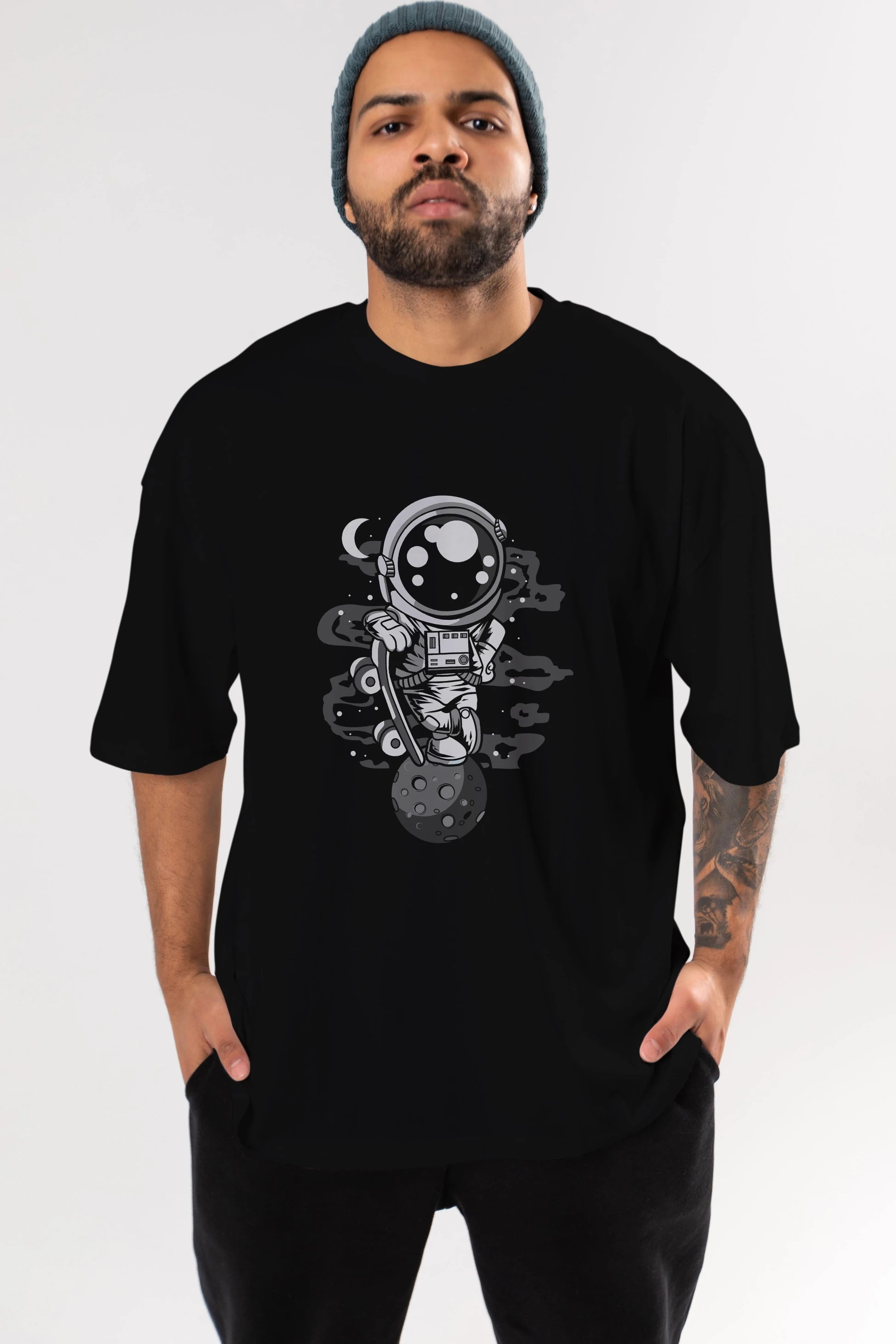 Astronaut Skater Boy Ön Baskılı Oversize t-shirt Erkek Kadın Unisex