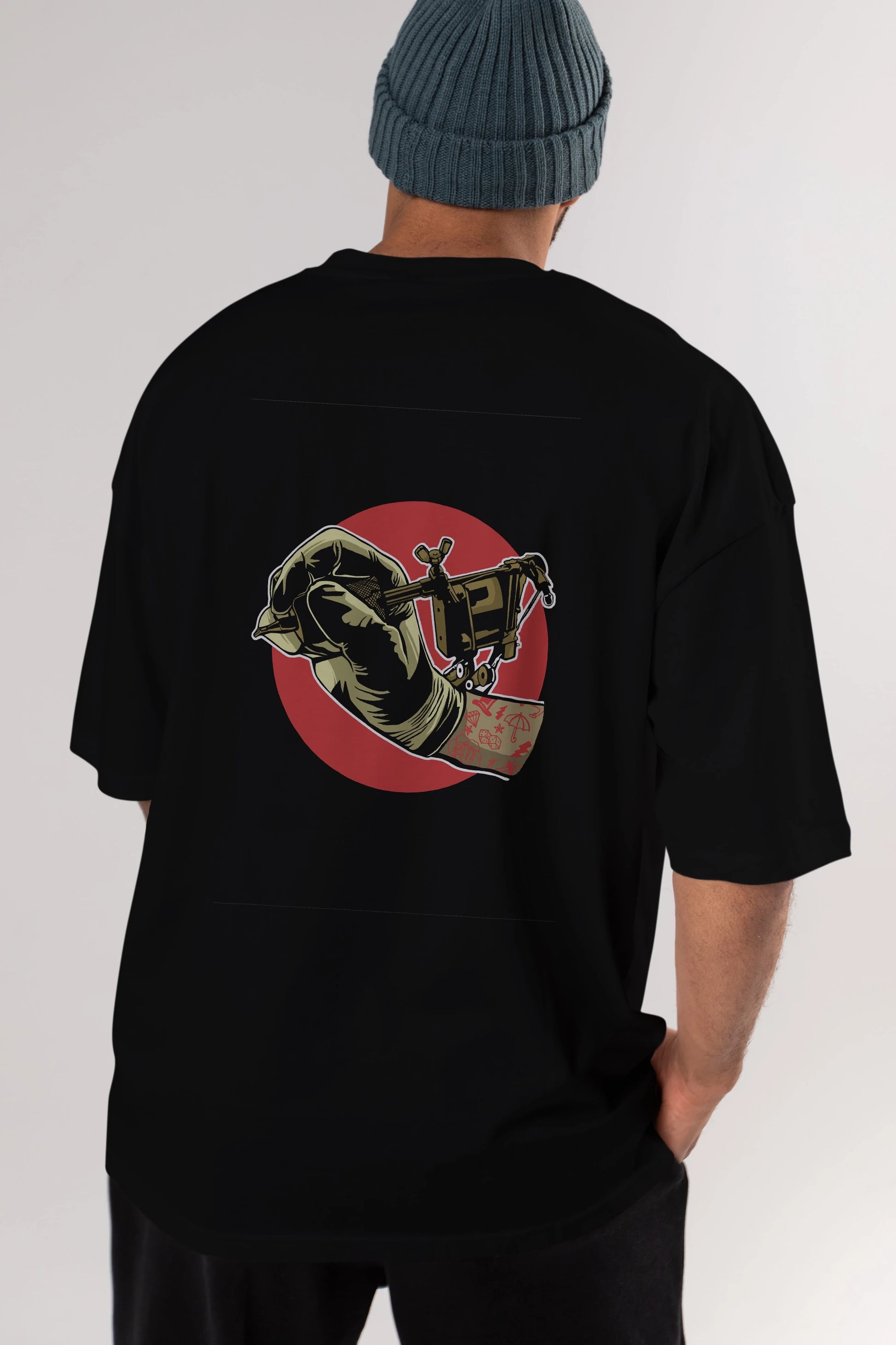 Tattoo Machine ] Arka Baskılı Oversize t-shirt Erkek Kadın Unisex %100 Pamuk