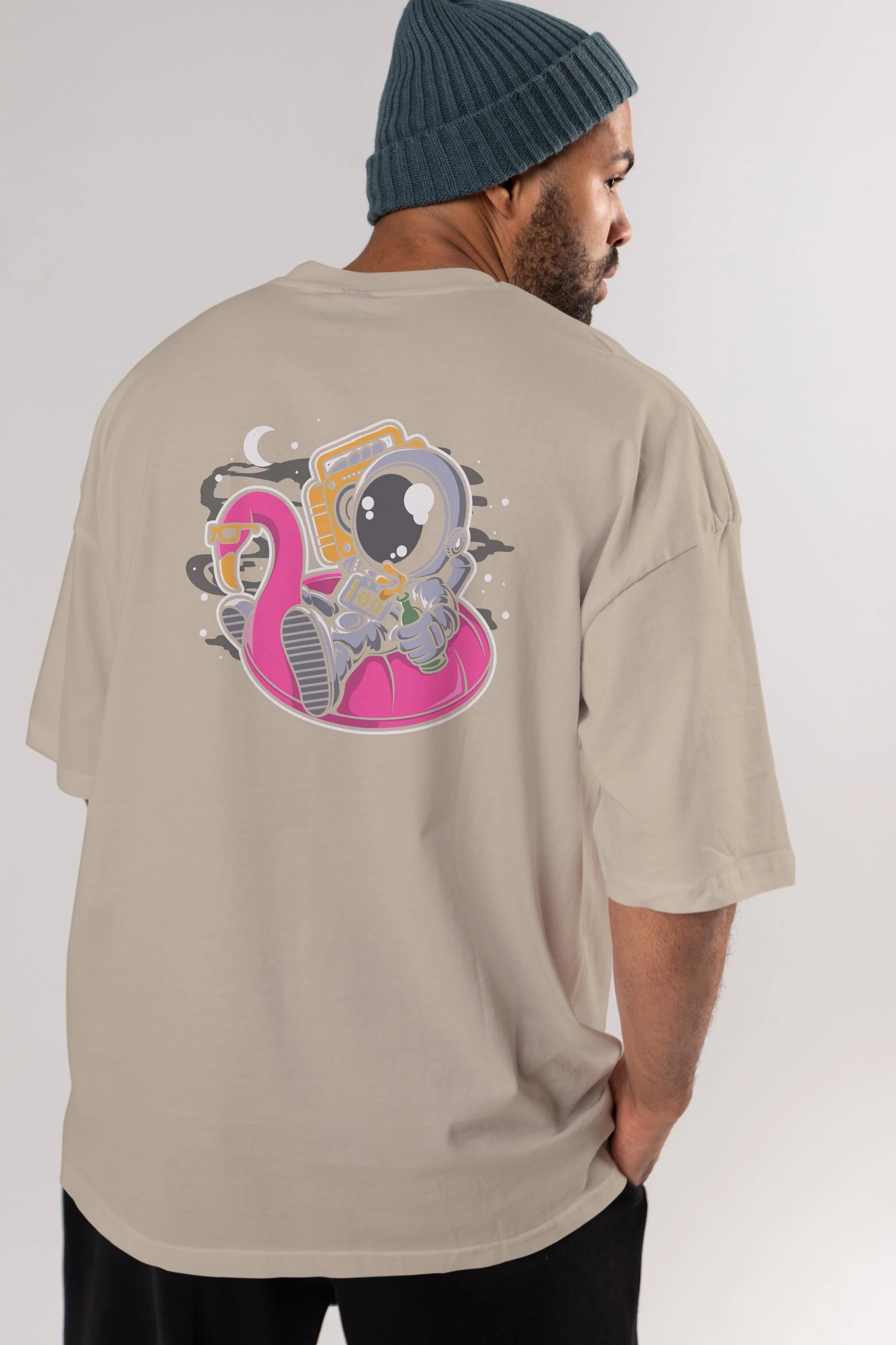 Astronaut Floaties Ballon Arka Baskılı Oversize t-shirt Erkek Kadın Unisex