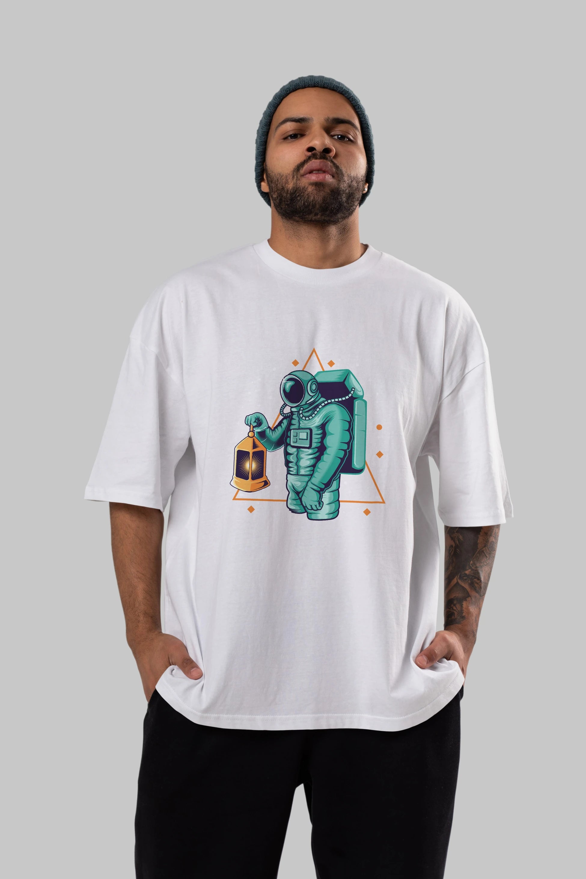 Astronaut Lantern Ön Baskılı Oversize t-shirt Erkek Kadın Unisex