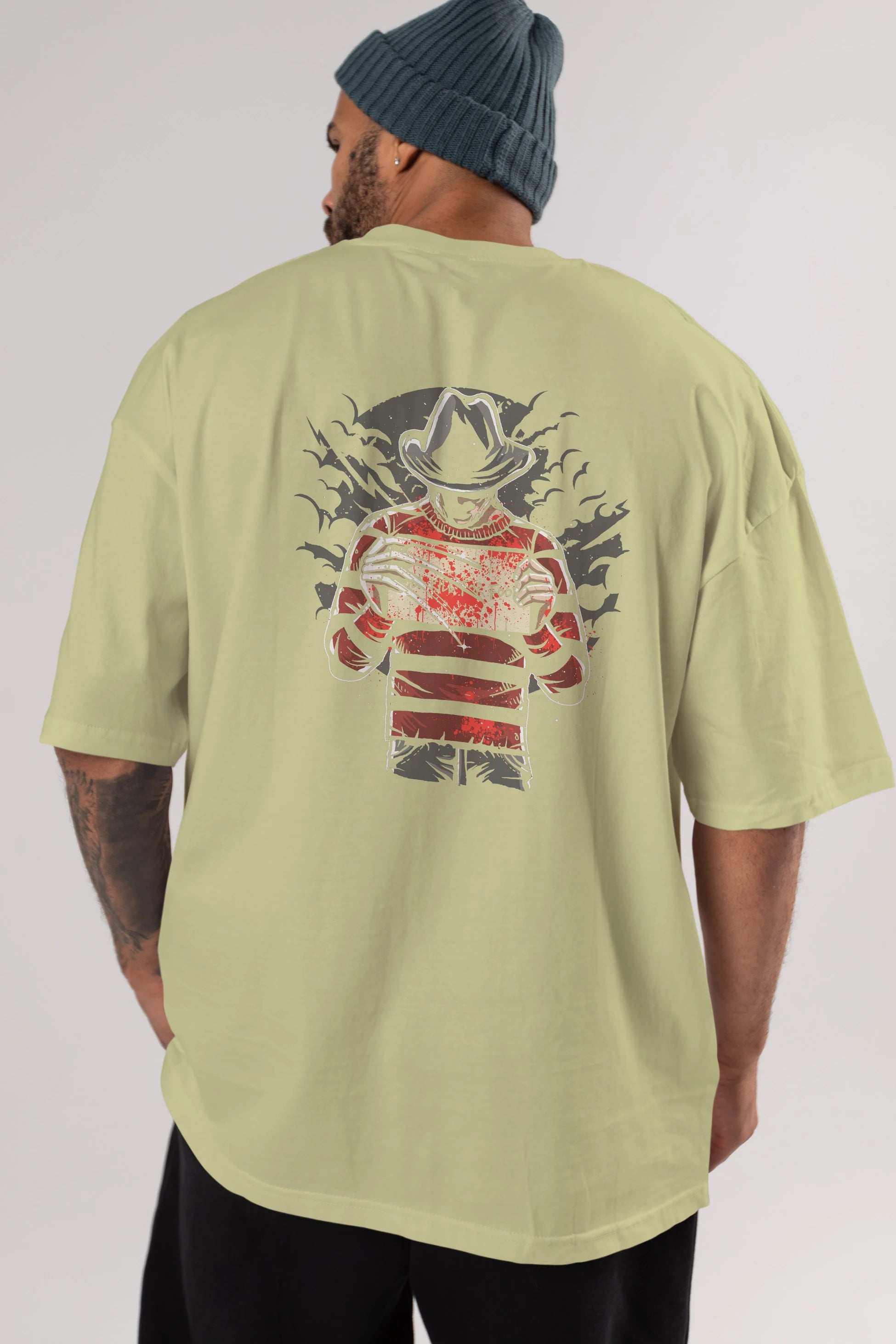 Freddy Will Kill For Food Arka Baskılı Oversize t-shirt Erkek Kadın Unisex %100 Pamuk