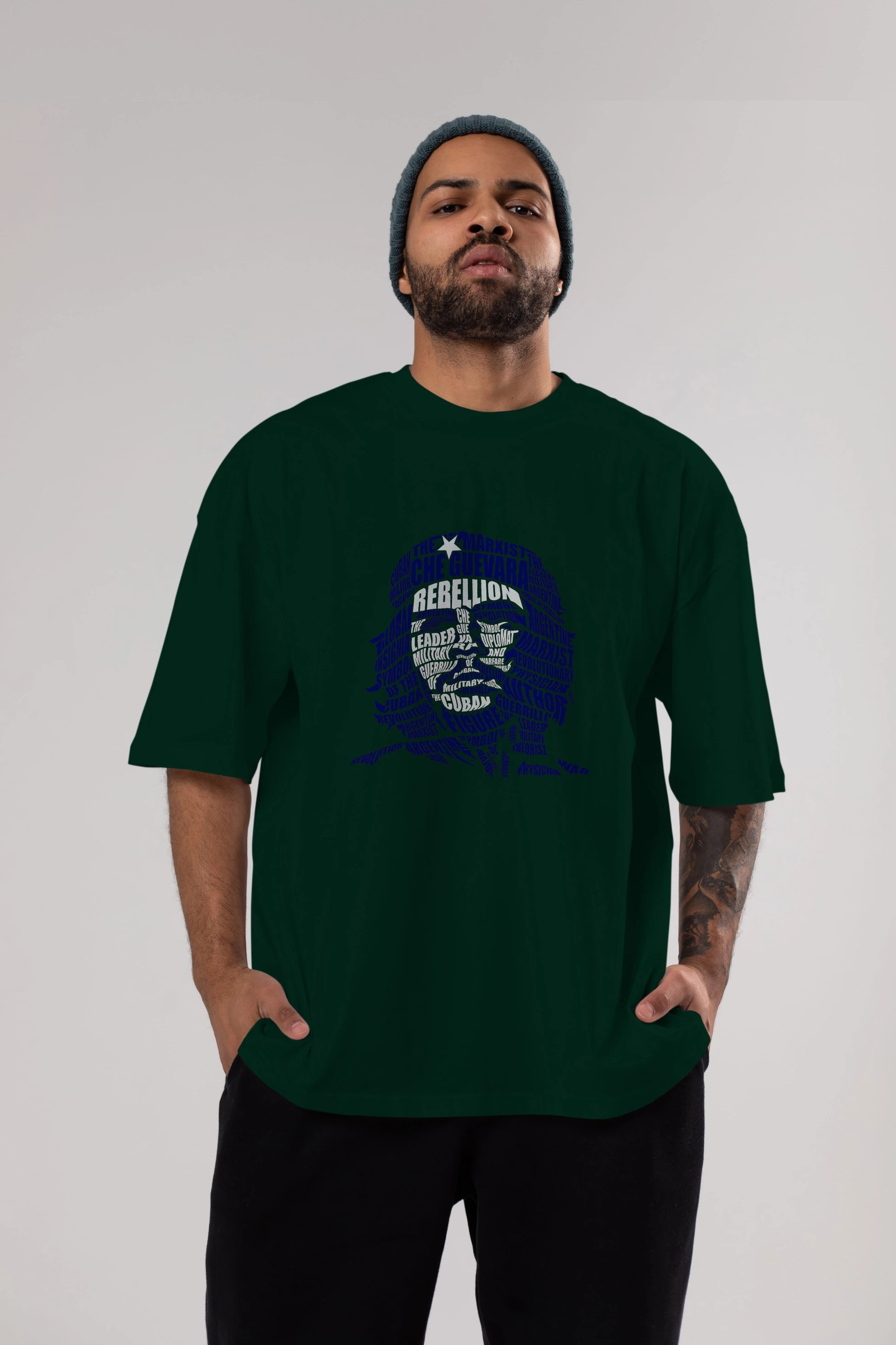 Che Guevara Calligram Ön Baskılı Oversize t-shirt %100 pamuk Erkek Kadın Unisex