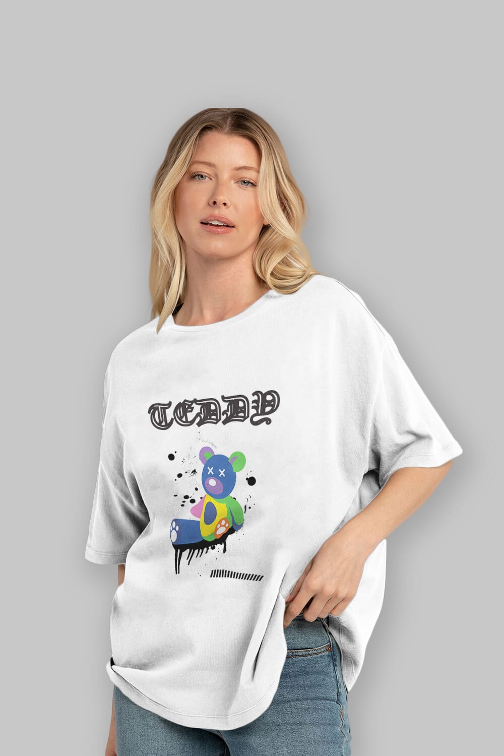 Teddy Bear Ön Baskılı Oversize t-shirt Erkek Kadın Unisex