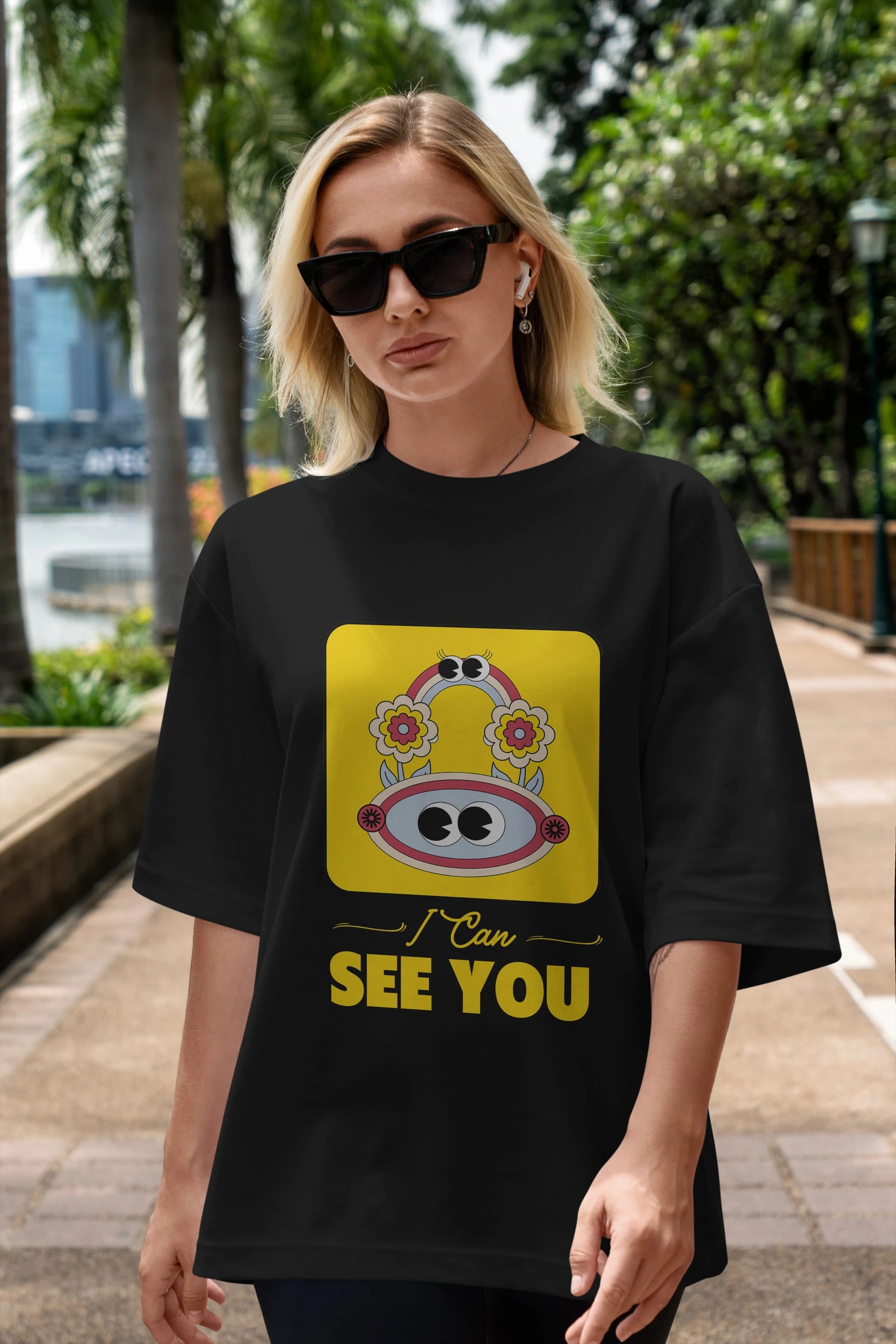 I Can See You Yazılı Ön Baskılı Oversize t-shirt Erkek Kadın Unisex