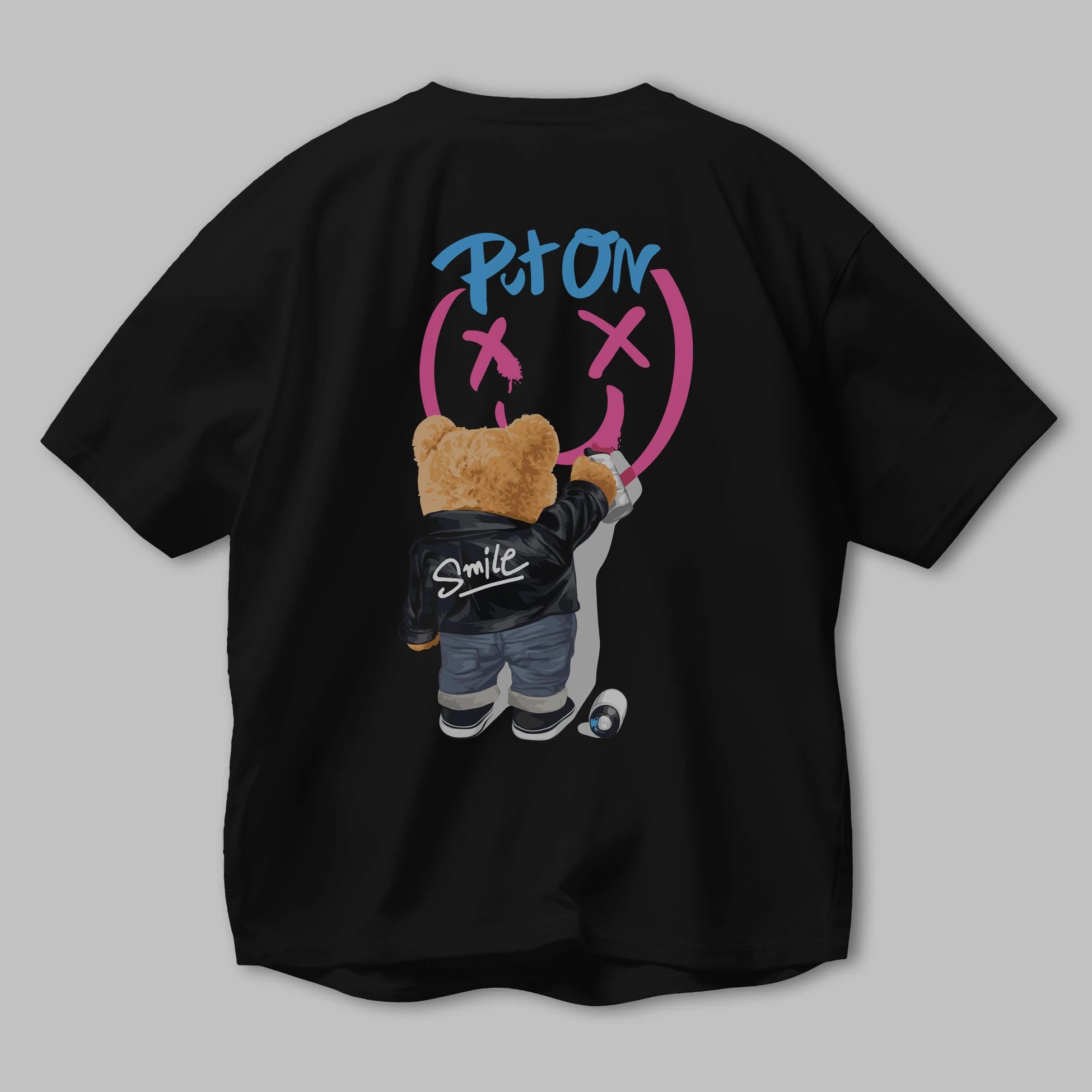 Put on Smile Bear Arka Baskılı Oversize t-shirt Erkek Kadın Unisex