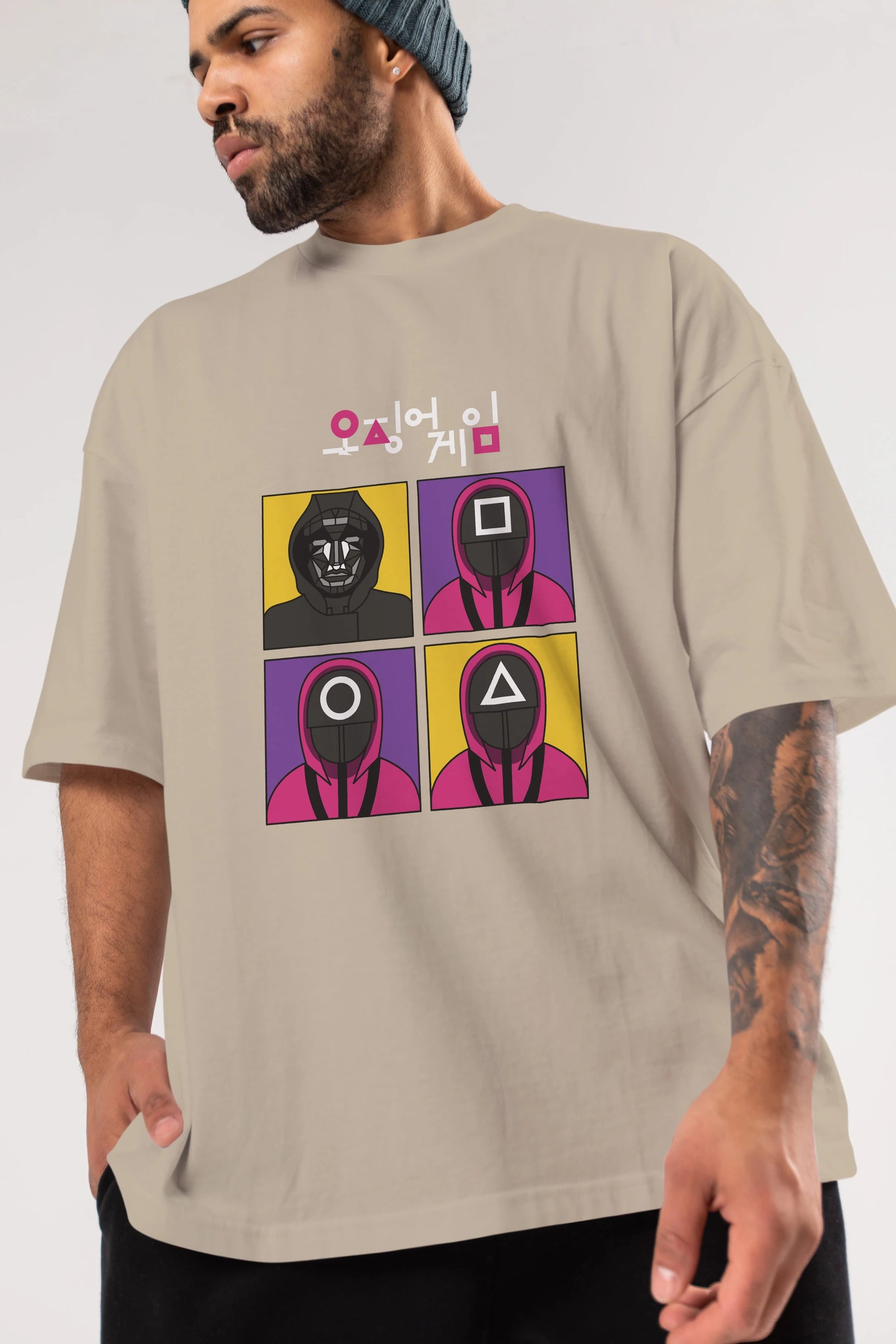 Squid Game (1) Ön Baskılı Oversize t-shirt Erkek Kadın Unisex %100 Pamuk Bisiklet Yaka tişort