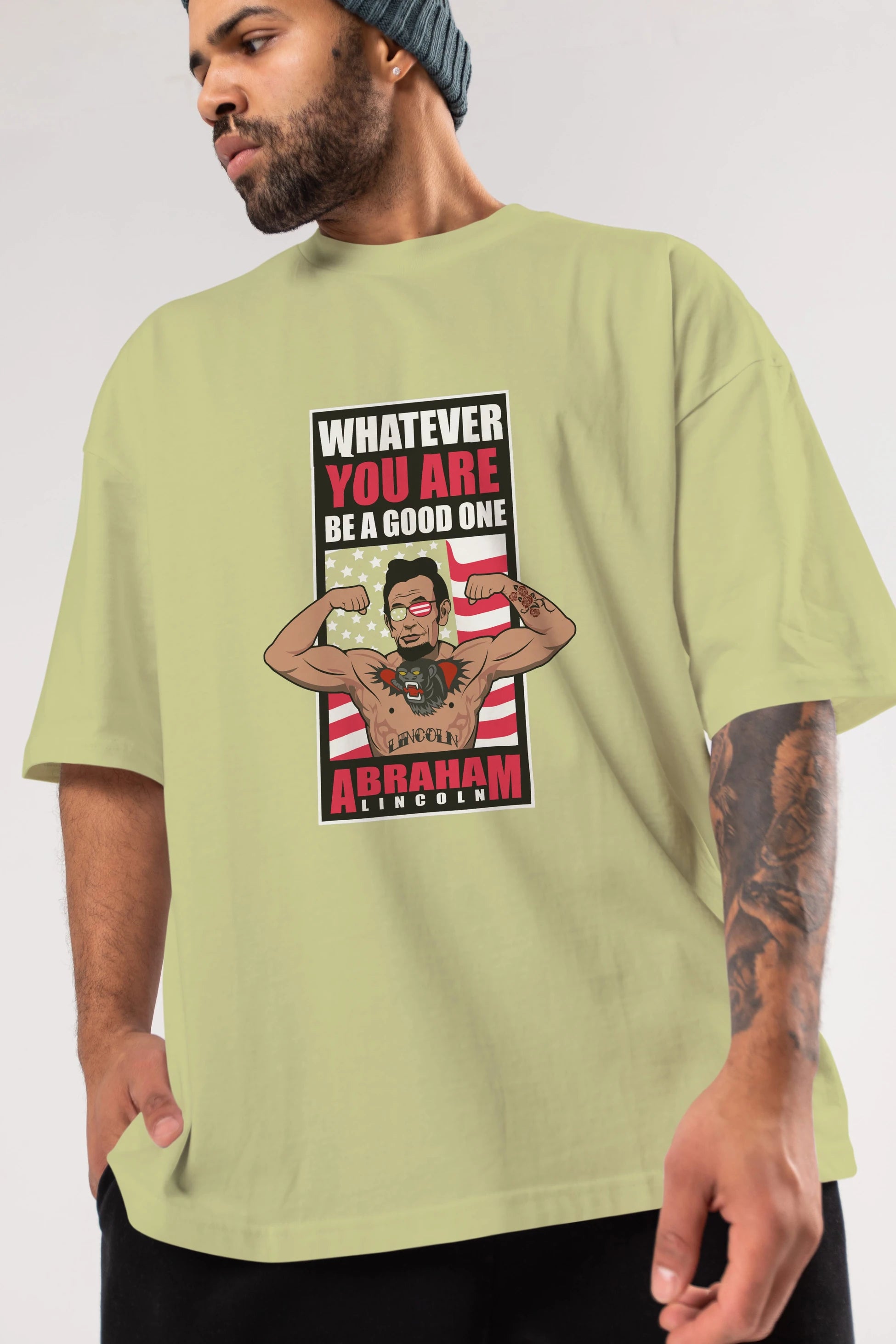Lincoln Fighter Ön Baskılı Oversize t-shirt Erkek Kadın Unisex %100 Pamuk tişort