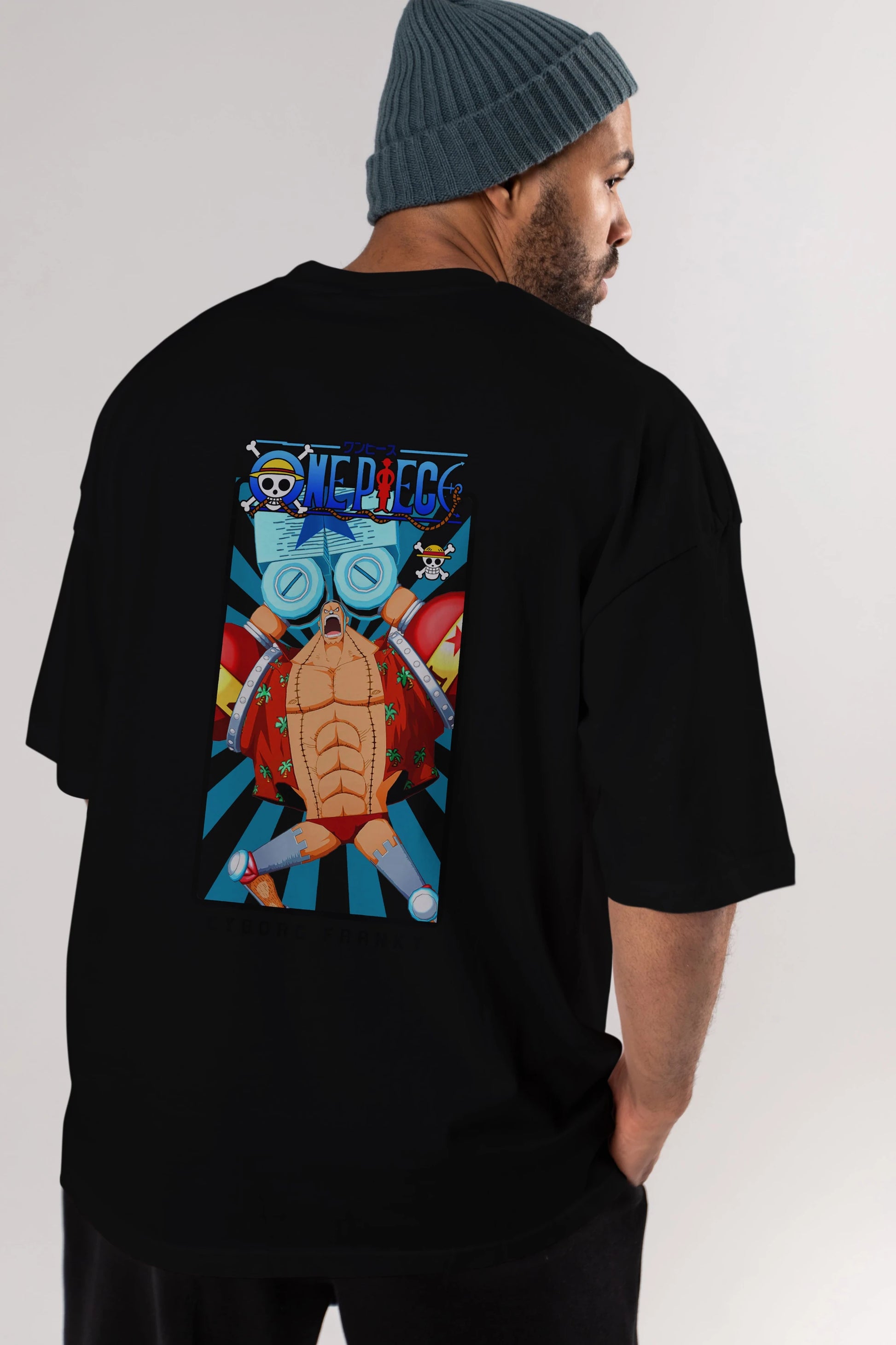 Franky Anime Arka Baskılı Oversize t-shirt Erkek Kadın Unisex %100 pamuk tişort