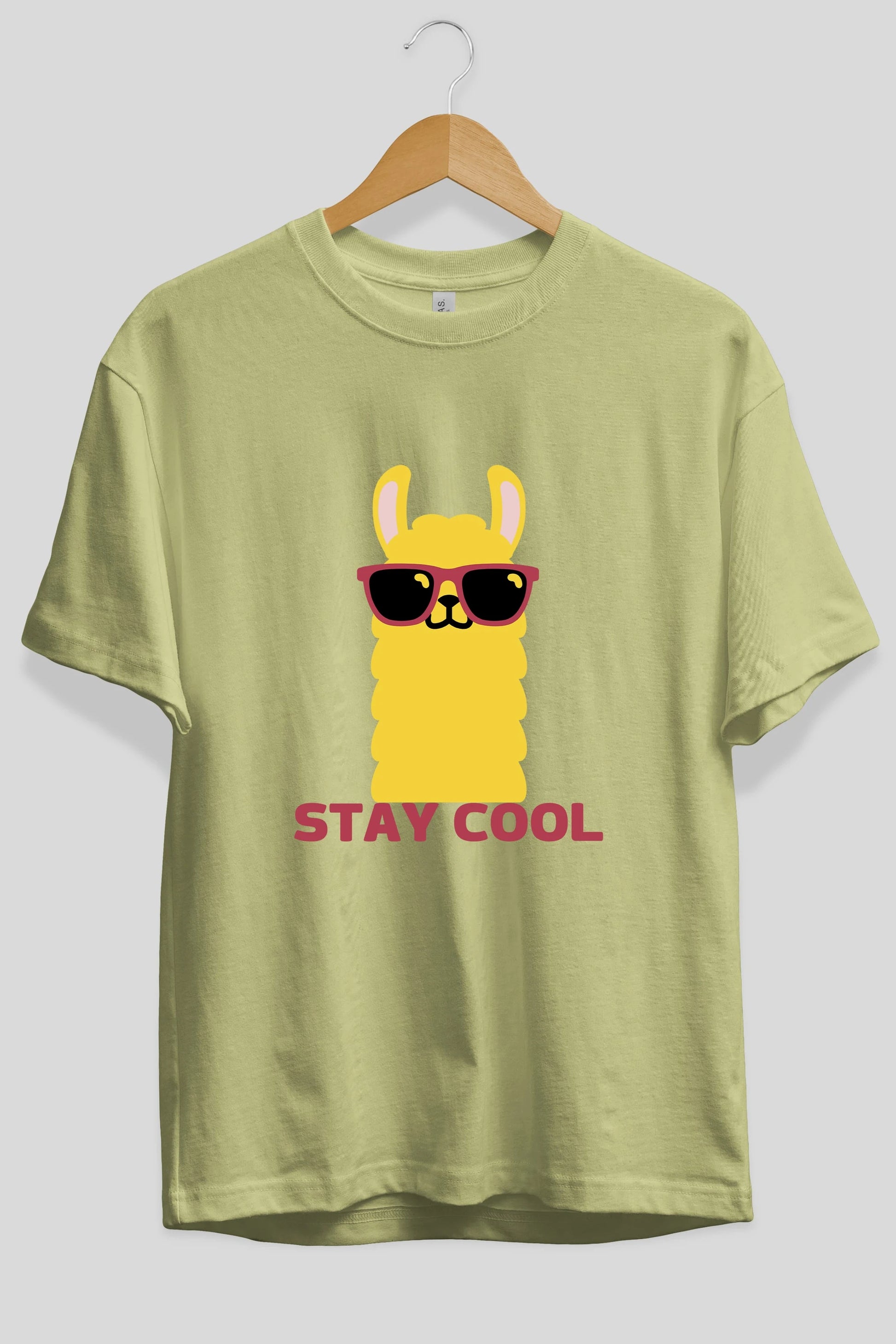 Stay Cool Yazılı Lama Ön Baskılı Oversize t-shirt Erkek Kadın Unisex