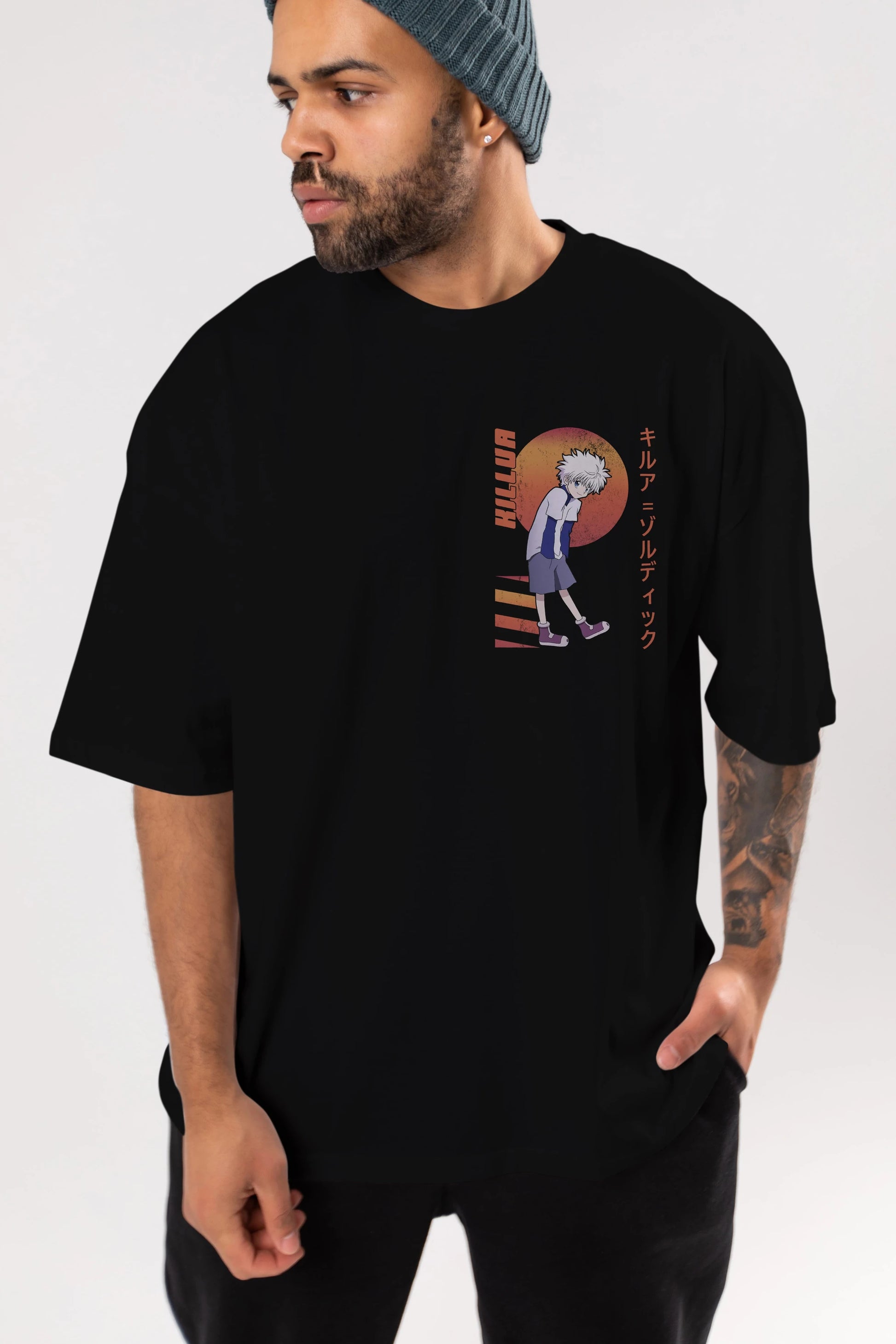 Killua Zoldyck 5 2 Ön Sol Baskılı Oversize t-shirt Erkek Kadın Unisex %100 Pamuk Bisiklet Yaka tişort