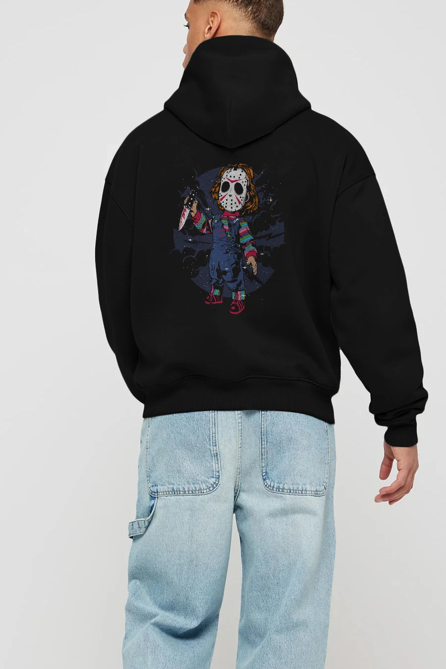Chucky Arka Baskılı Hoodie Oversize Kapüşonlu Sweatshirt Erkek Kadın Unisex