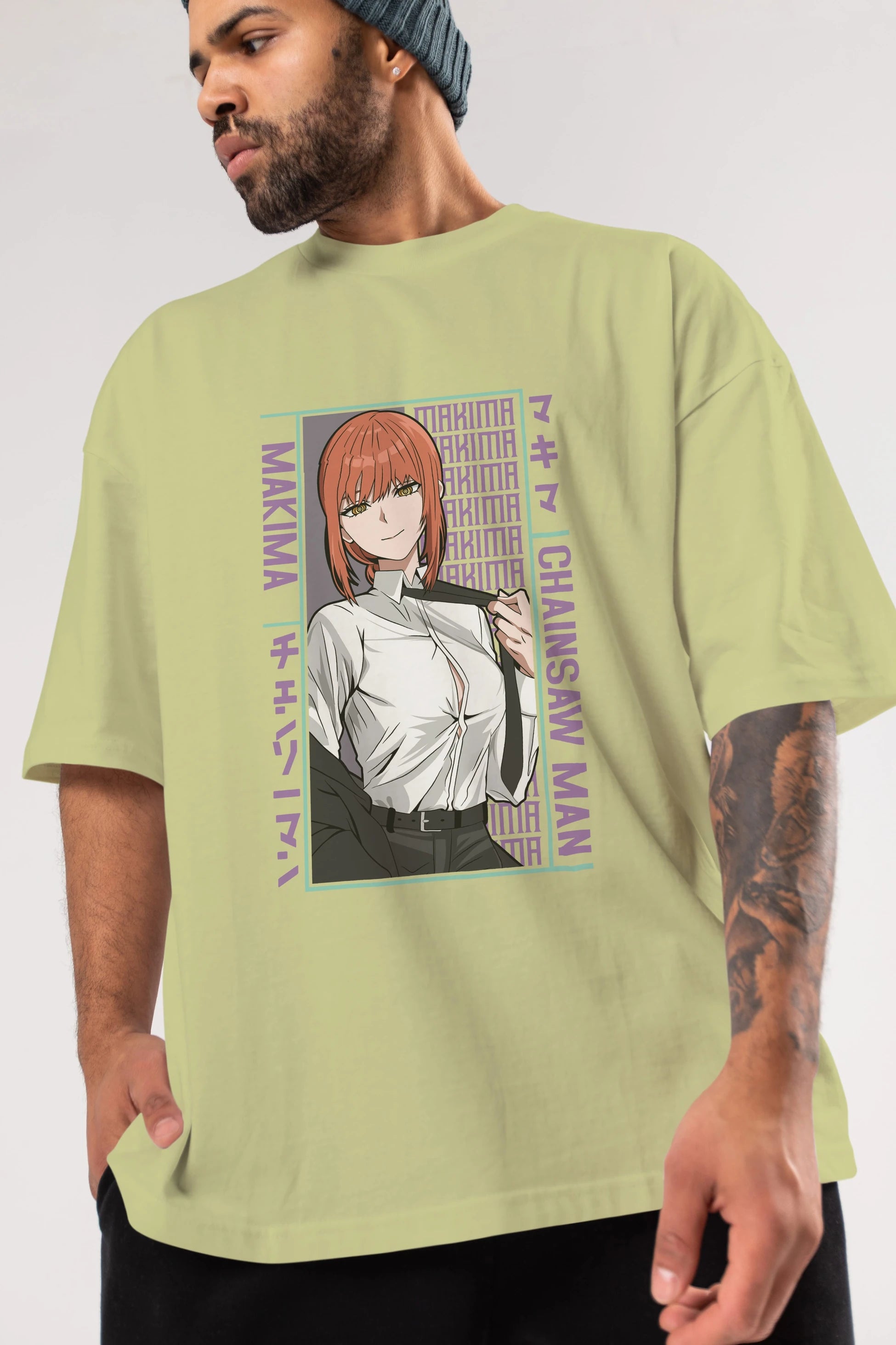 Makima Chain Saw Man Anime Ön Baskılı Oversize t-shirt %100 pamuk Erkek Kadın Unisex