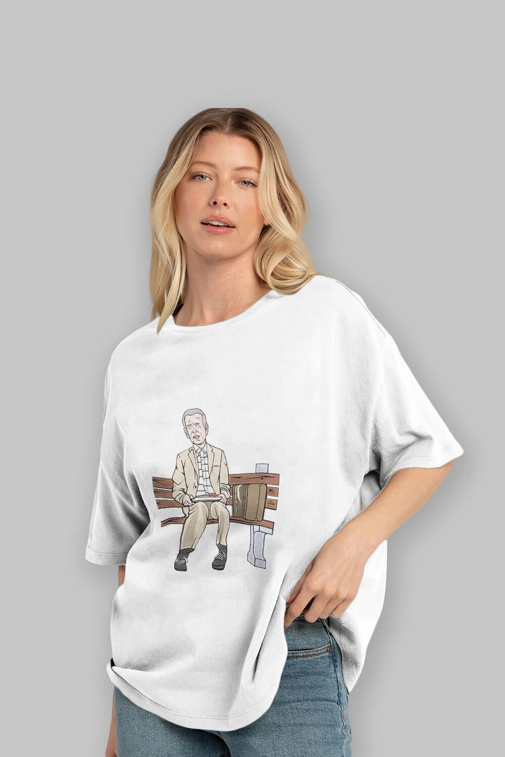 Joe Biden Forest Gump Ön Baskılı Oversize t-shirt Erkek Kadın Unisex %100 Pamuk tişort