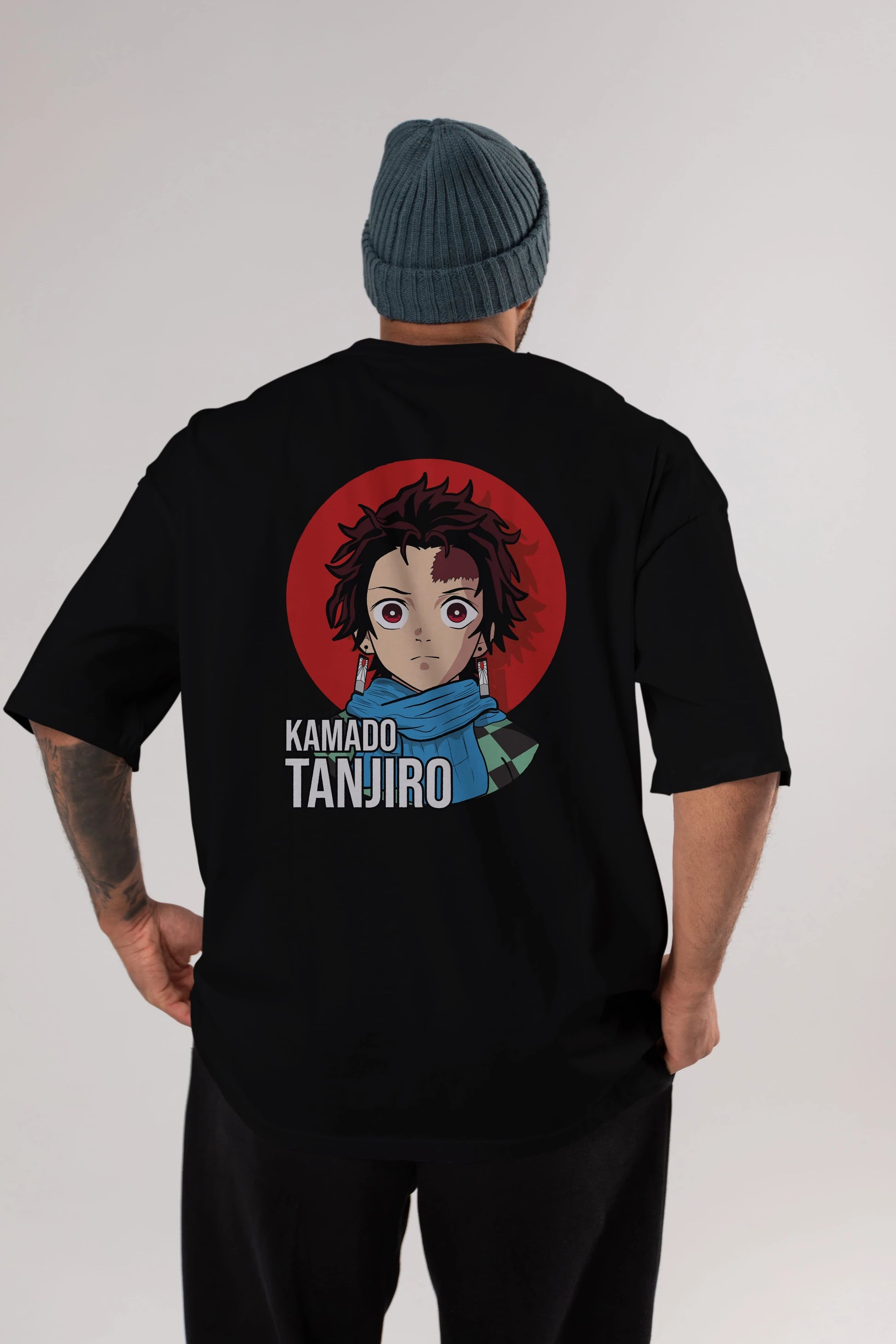 TANJIRO KAMADO Anime Arka Baskılı Oversize t-shirt Erkek Kadın Unisex