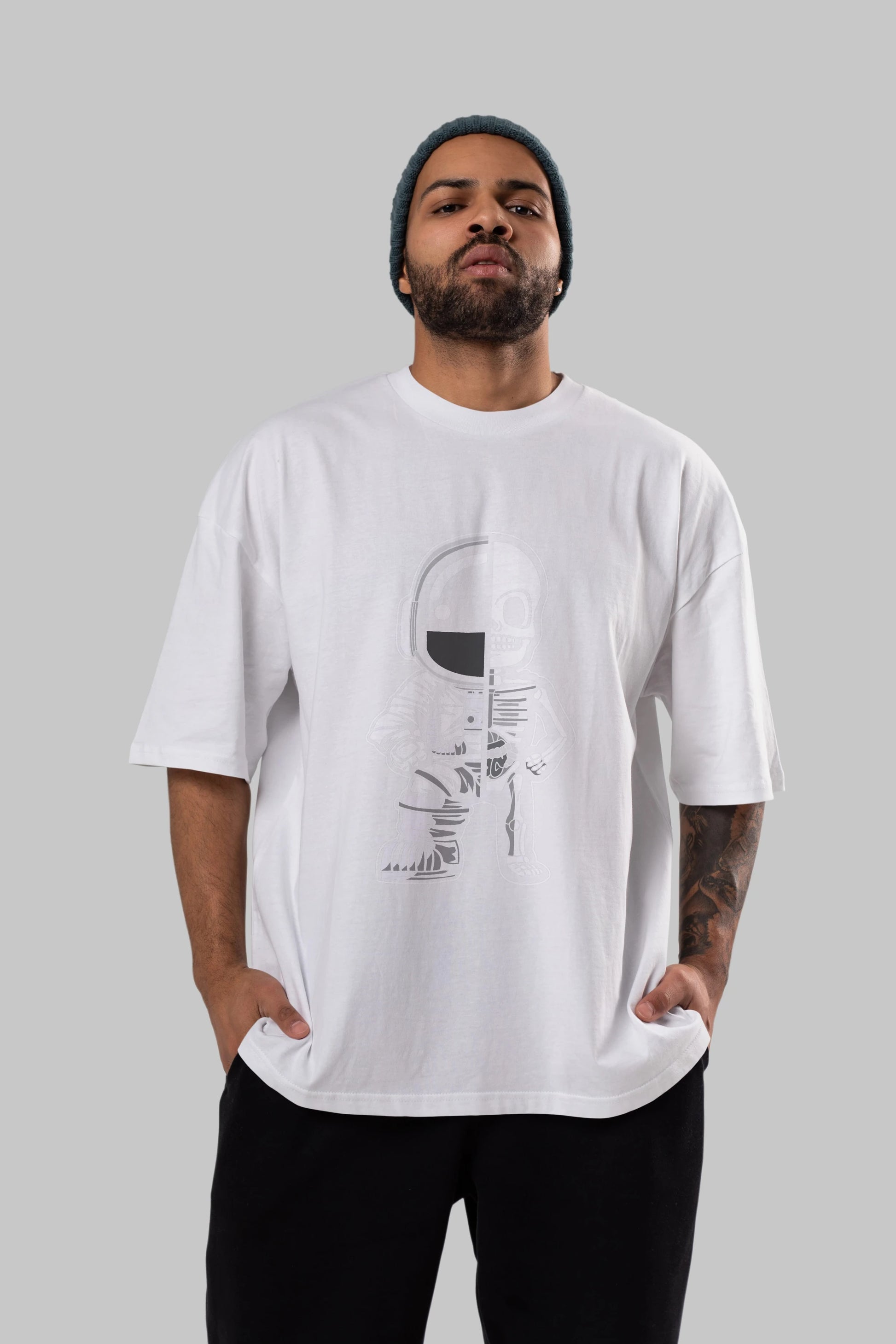 Astronaut Half Skeleton Ön Baskılı Oversize t-shirt Erkek Kadın Unisex