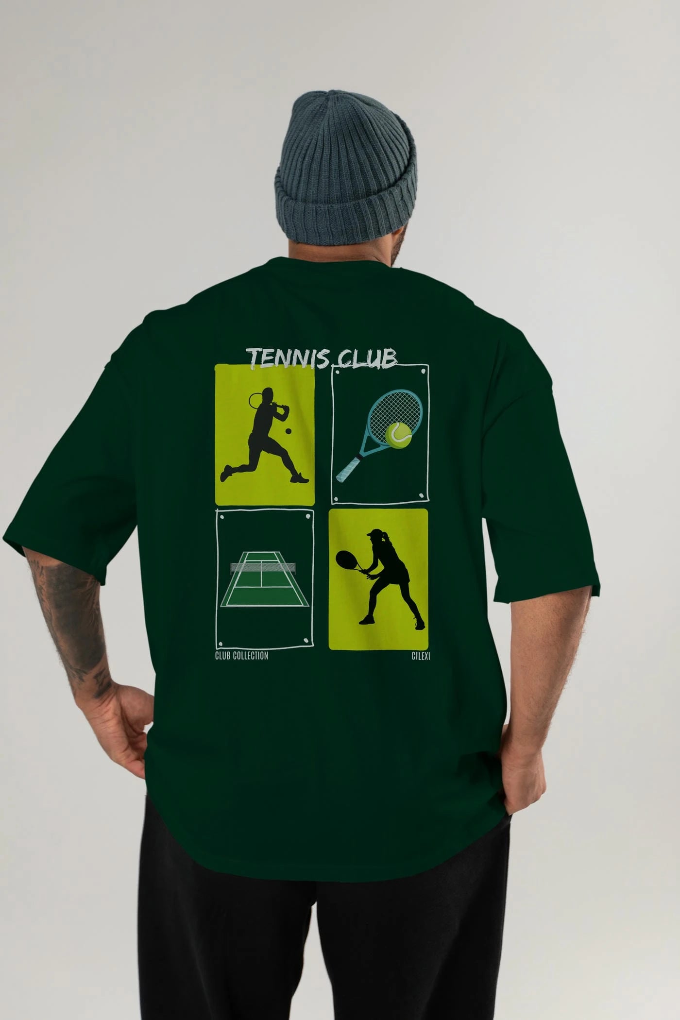 Tennis Club Arka Baskılı Oversize t-shirt Erkek Kadın %100 Pamuk Bisiklet Yaka tişort