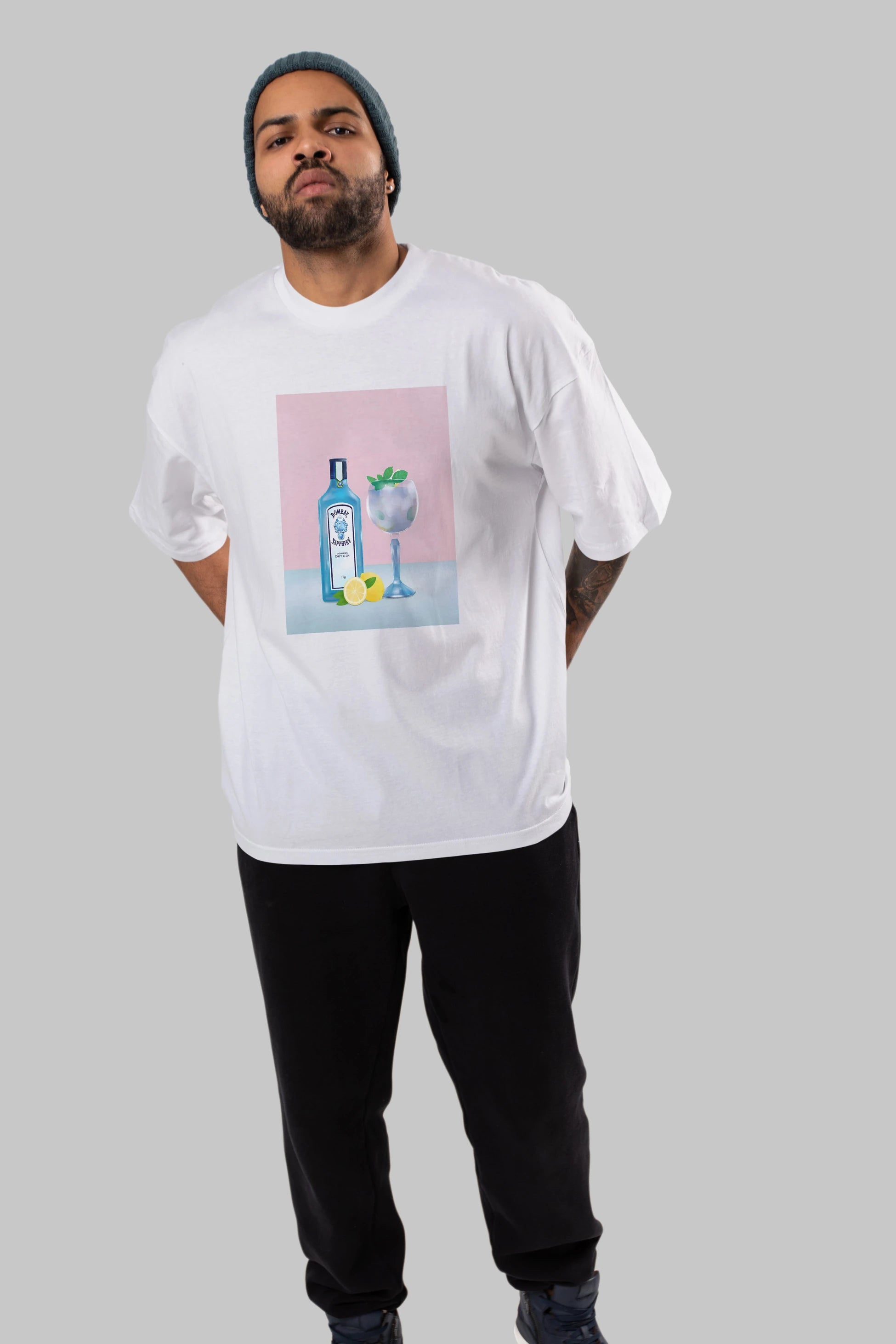 Bombay Sapphire Dry Gin Ön Baskılı Oversize t-shirt Erkek Kadın Unisex %100 Pamuk Bisiklet Yaka tişort