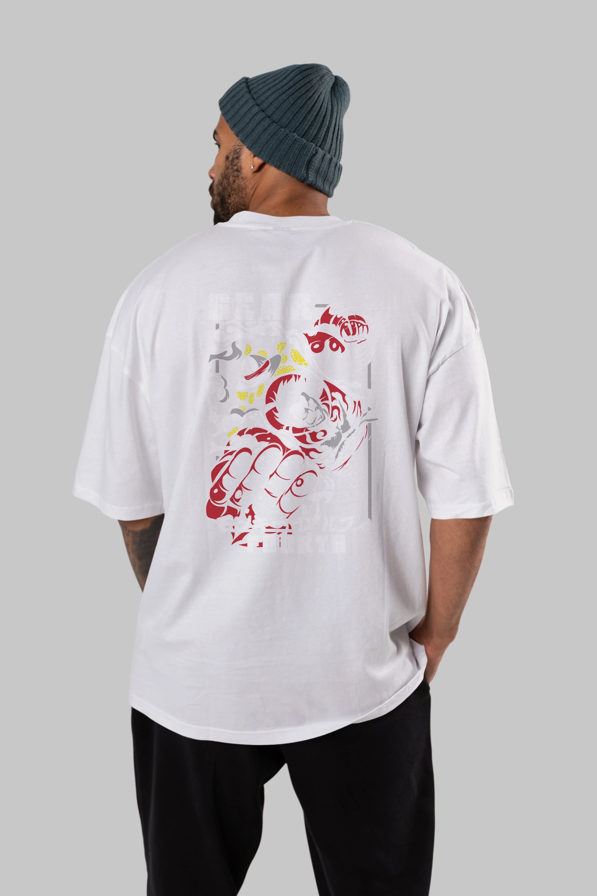 Luffy GEAR 4 Anime Arka Baskılı Oversize t-shirt Erkek Kadın Unisex %100 pamuk tişort