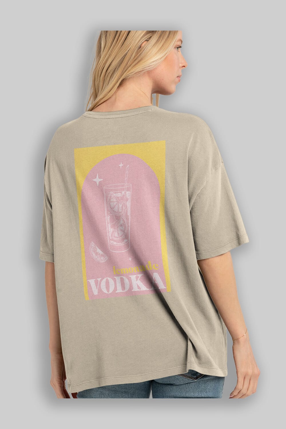 Vodka Limon Arka Baskılı Oversize t-shirt Erkek Kadın Unisex %100 Pamuk Bisiklet Yaka tişort