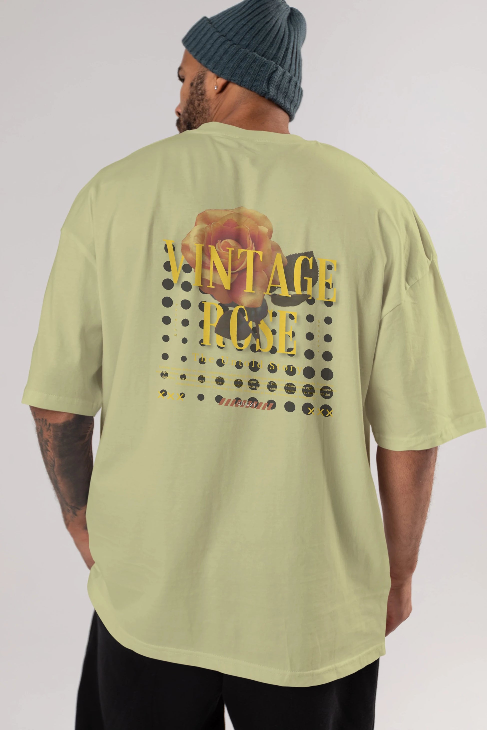 Vintage Rose Yazılı Arka Baskılı Oversize t-shirt Erkek Kadın Unisex