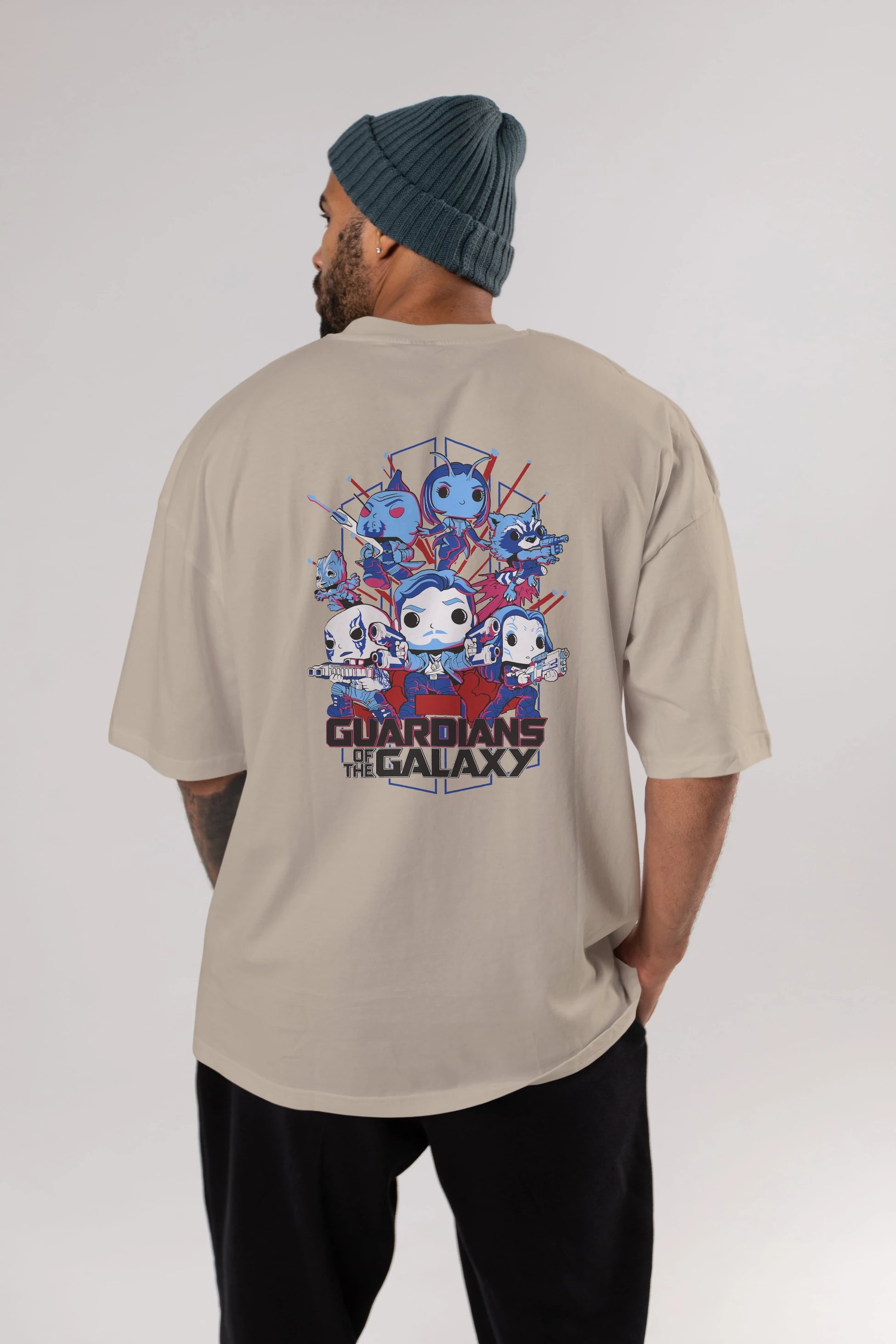 Guardians of the Galaxy Arka Baskılı Oversize t-shirt Erkek Kadın Unisex %100 Pamuk Bisiklet Yaka tişort