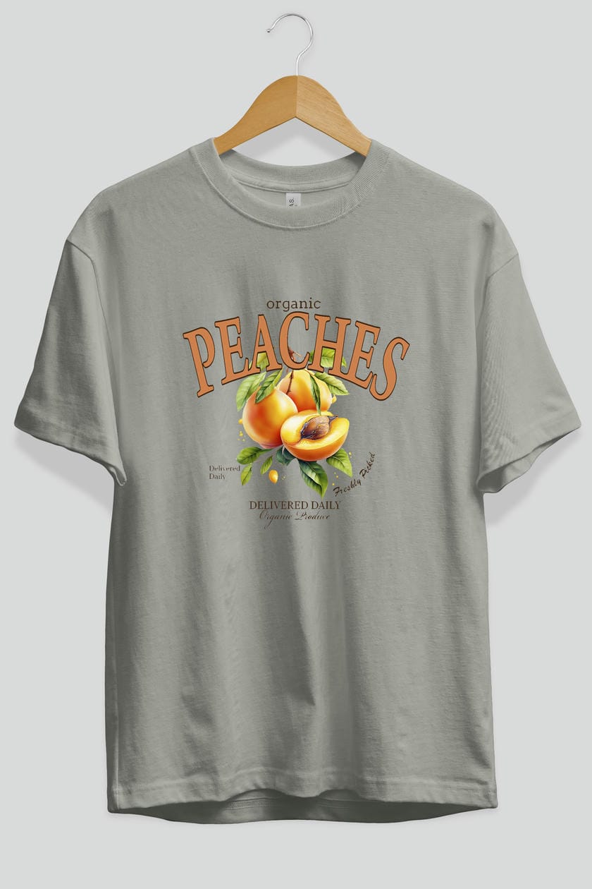 Peaches Ön Baskılı Oversize t-shirt Erkek Kadın Pamuk Bisiklet Yaka tişort