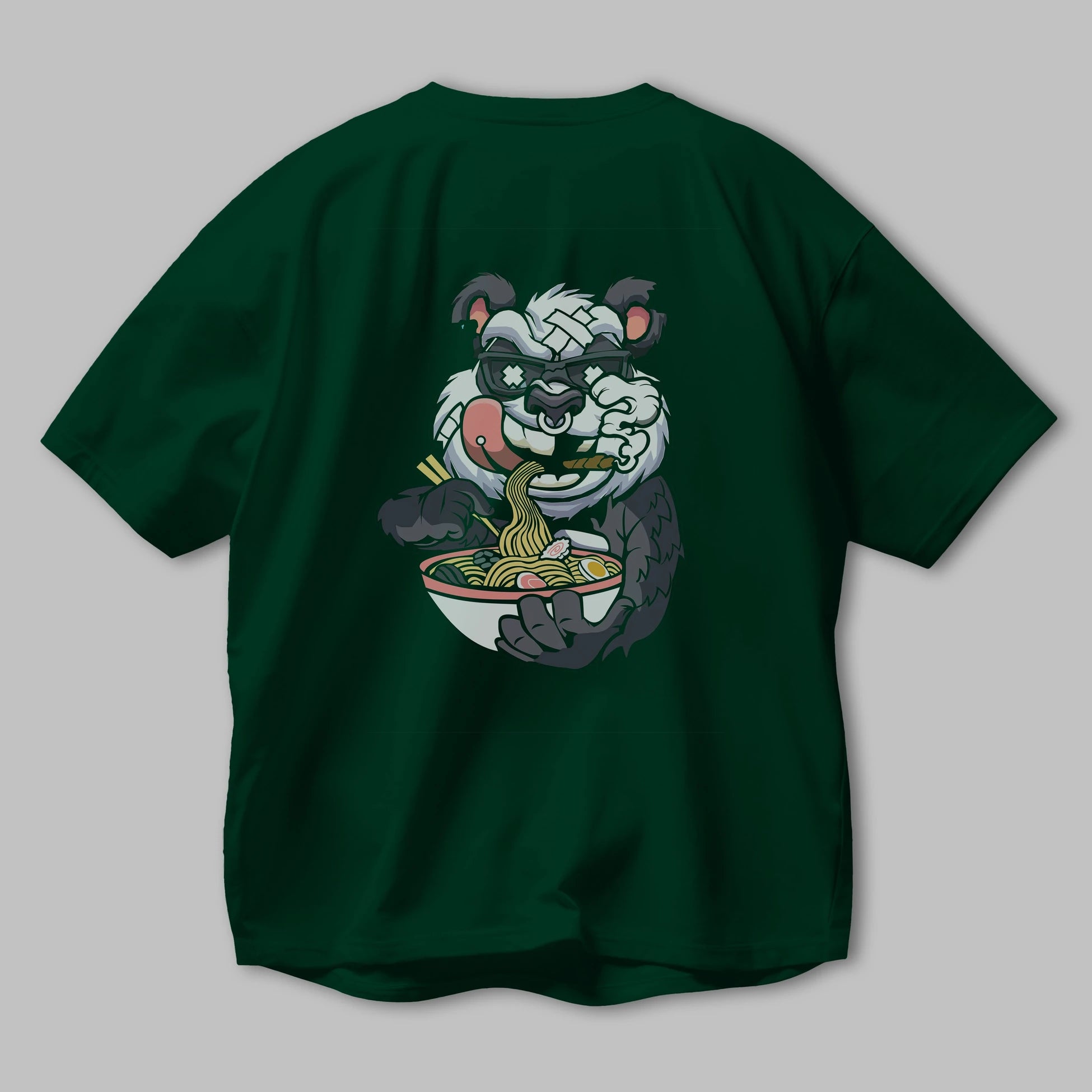 Panda Ramen Arka Baskılı Oversize t-shirt Erkek Kadın Unisex %100 Pamuk tişort