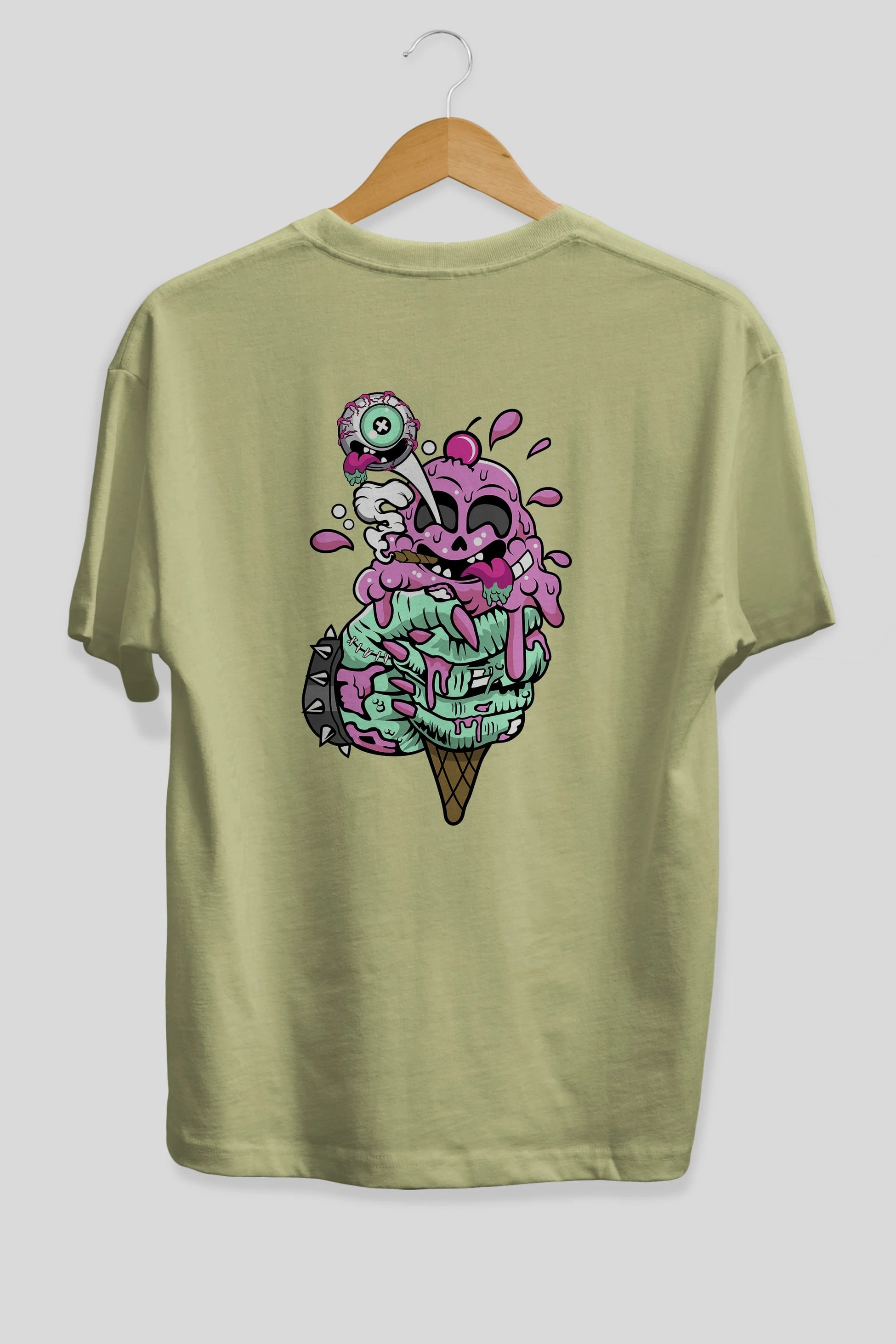 Ice Cream Zombie Arka Baskılı Oversize t-shirt Erkek Kadın Unisex %100 Pamuk tişort