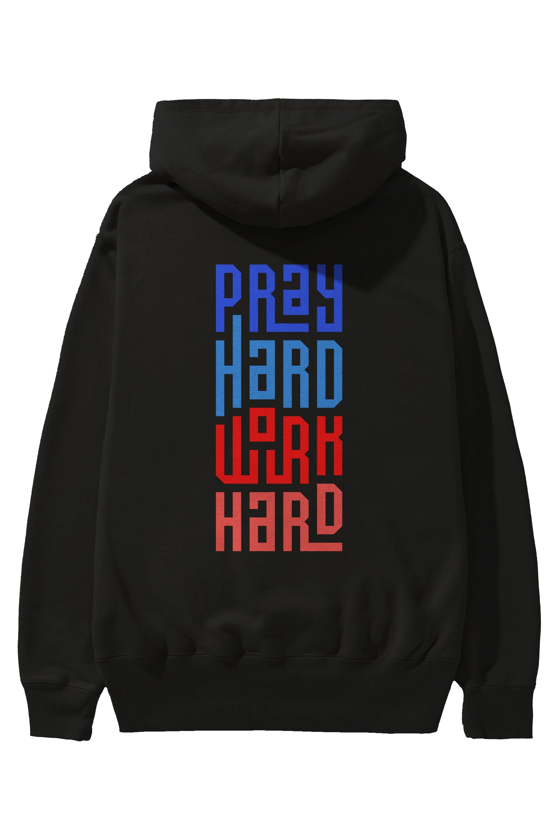 Pray Hard Work Hard Yazılı Arka Baskılı Oversize Hoodie Kapüşonlu Sweatshirt Erkek Kadın Unisex