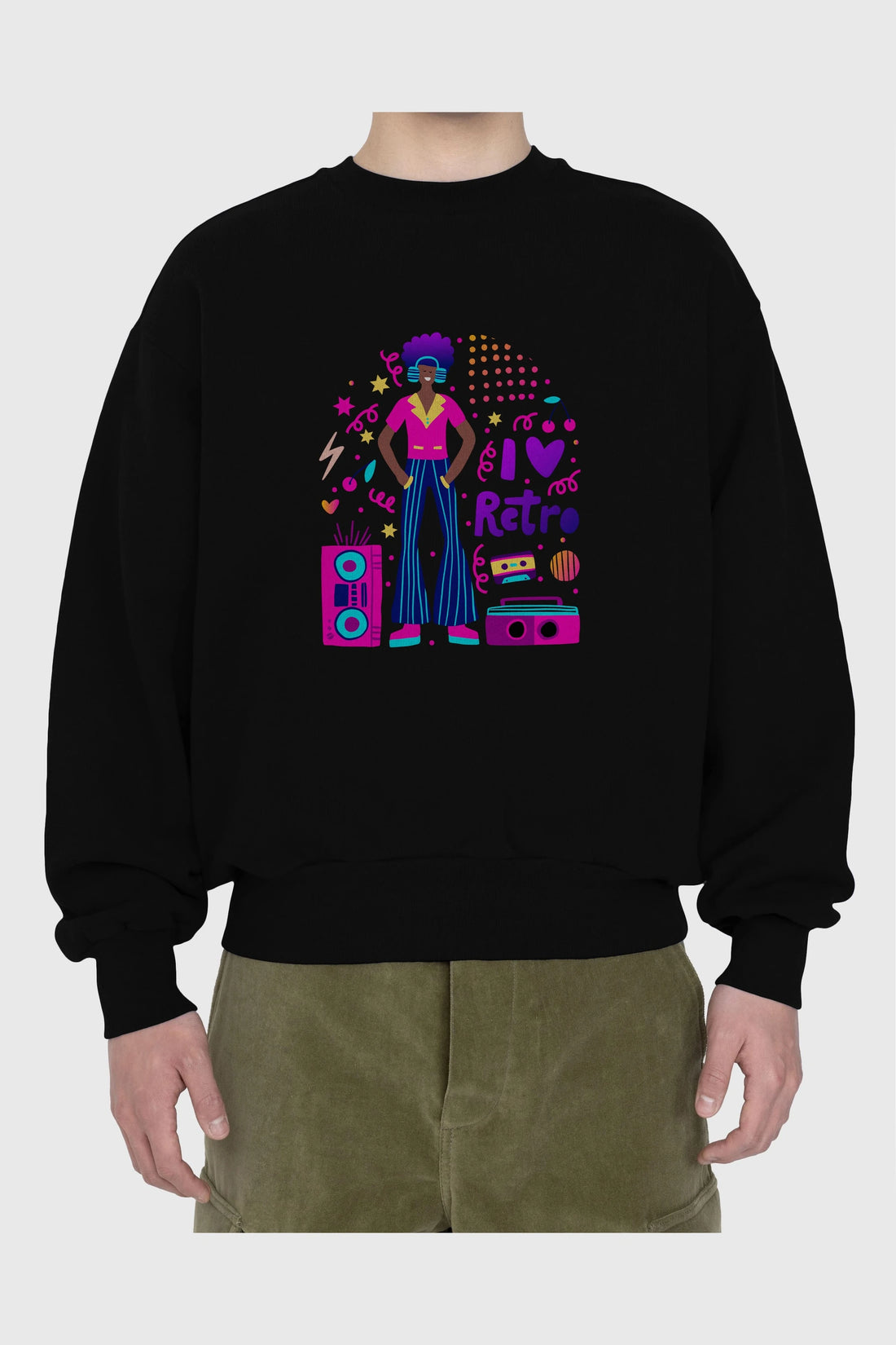 Retro Boy Party Ön Baskılı Oversize Sweatshirt Erkek Kadın Unisex