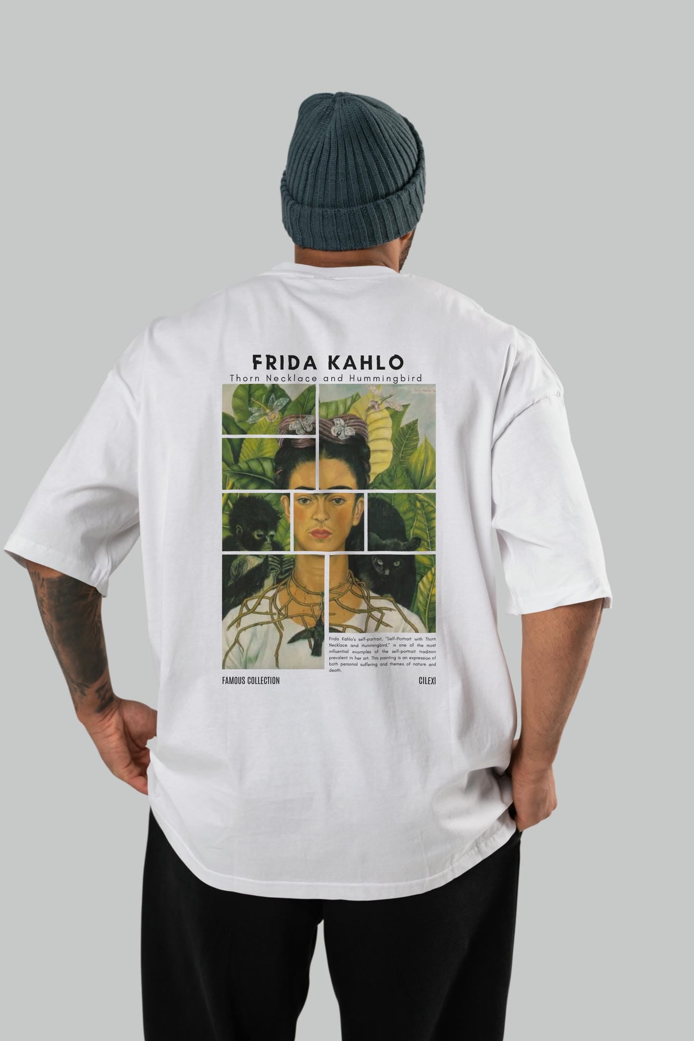 Frida Kahlo Arka Baskılı Oversize t-shirt Erkek Kadın Bisiklet Yaka Pamuk tişort