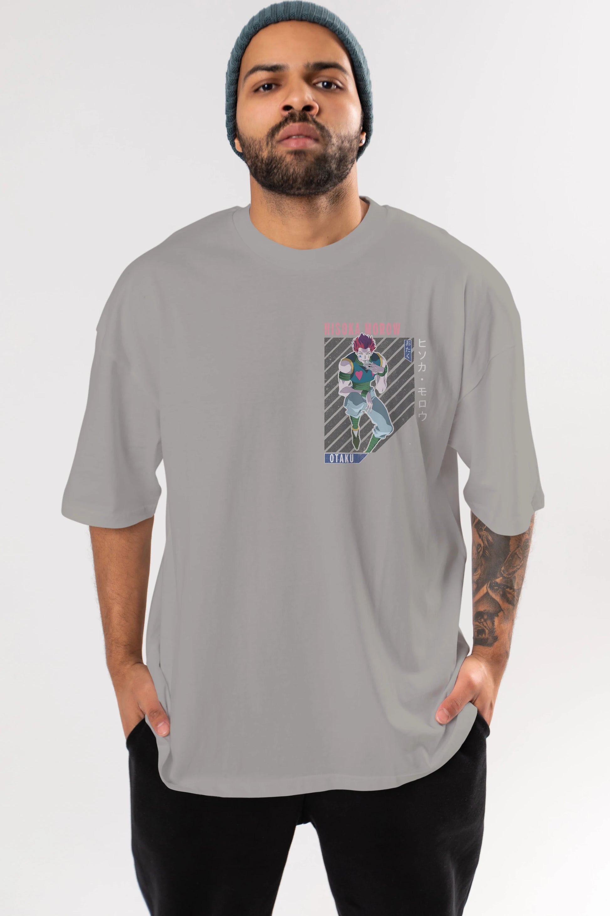 Hisoka Morow 2 2 Ön Sol Baskılı Oversize t-shirt Erkek Kadın Unisex %100 Pamuk Bisiklet Yaka tişort