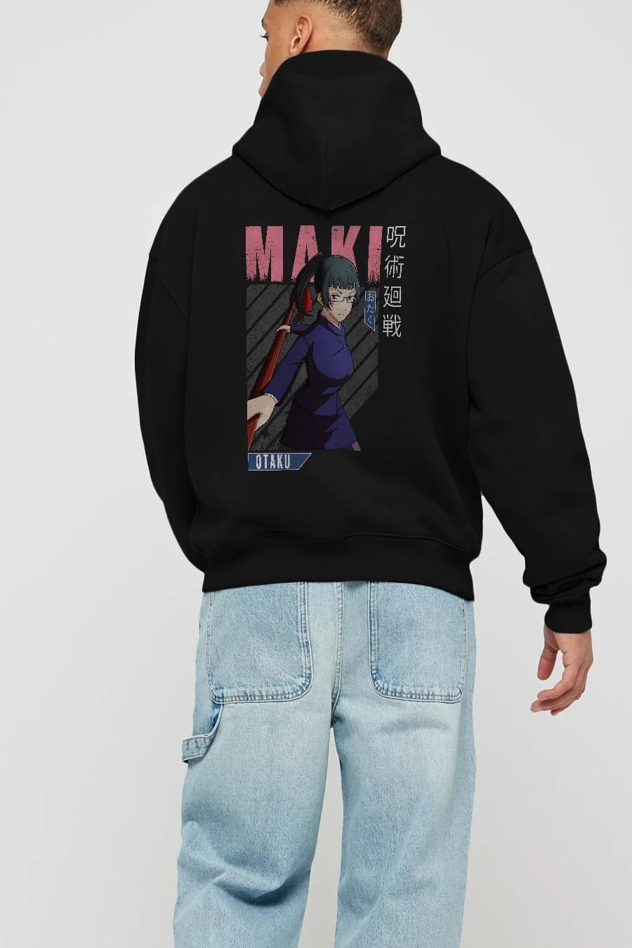 Maki Zenin CHAINSAWMAN Anime Arka Baskılı Hoodie Oversize Kapüşonlu Sweatshirt Erkek Kadın Unisex