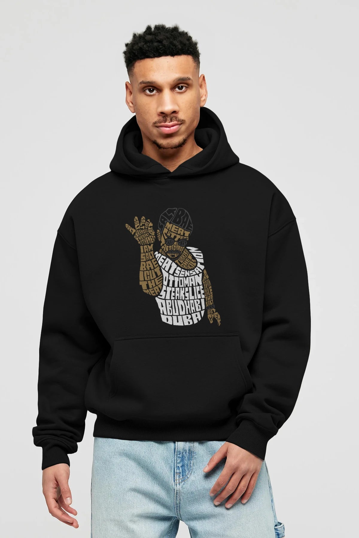 Salt Bae Ön Baskılı Hoodie Oversize Kapüşonlu Sweatshirt Erkek Kadın Unisex