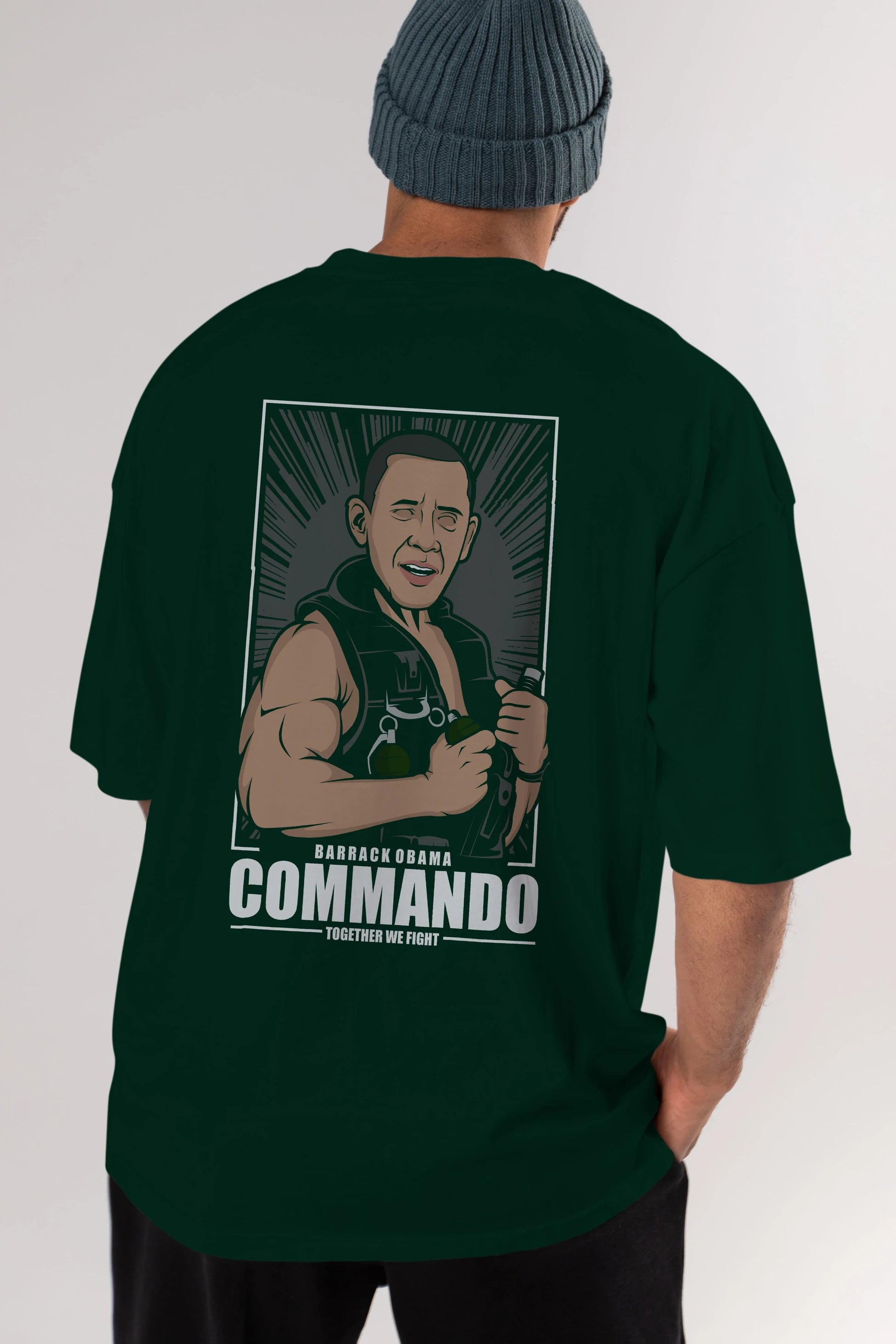 Obama Commando Arka Baskılı Oversize t-shirt Erkek Kadın Unisex %100 Pamuk tişort