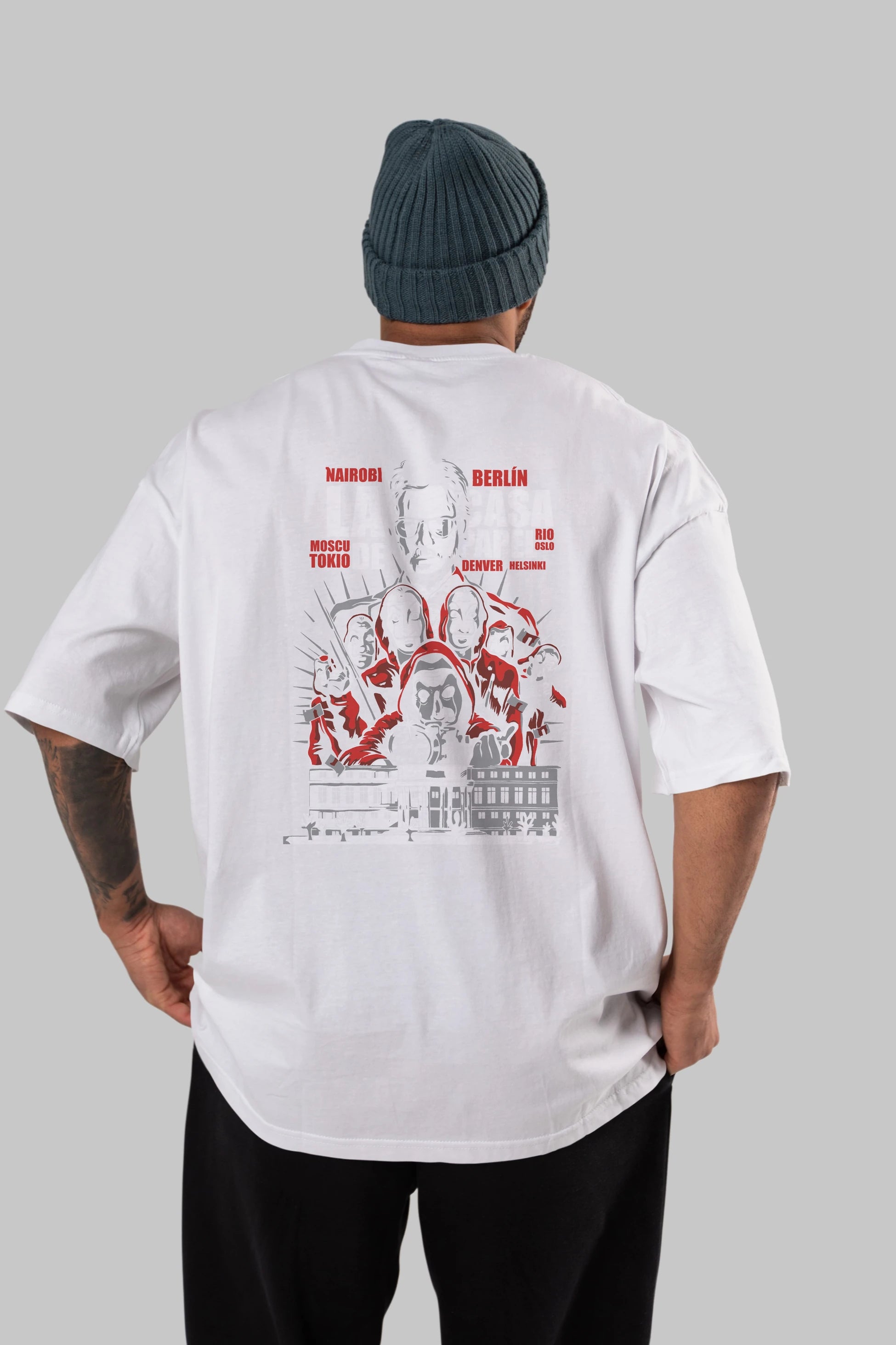 La Casa De Papel (2) Arka Baskılı Oversize t-shirt Erkek Kadın Unisex %100 Pamuk Bisiklet Yaka tişort