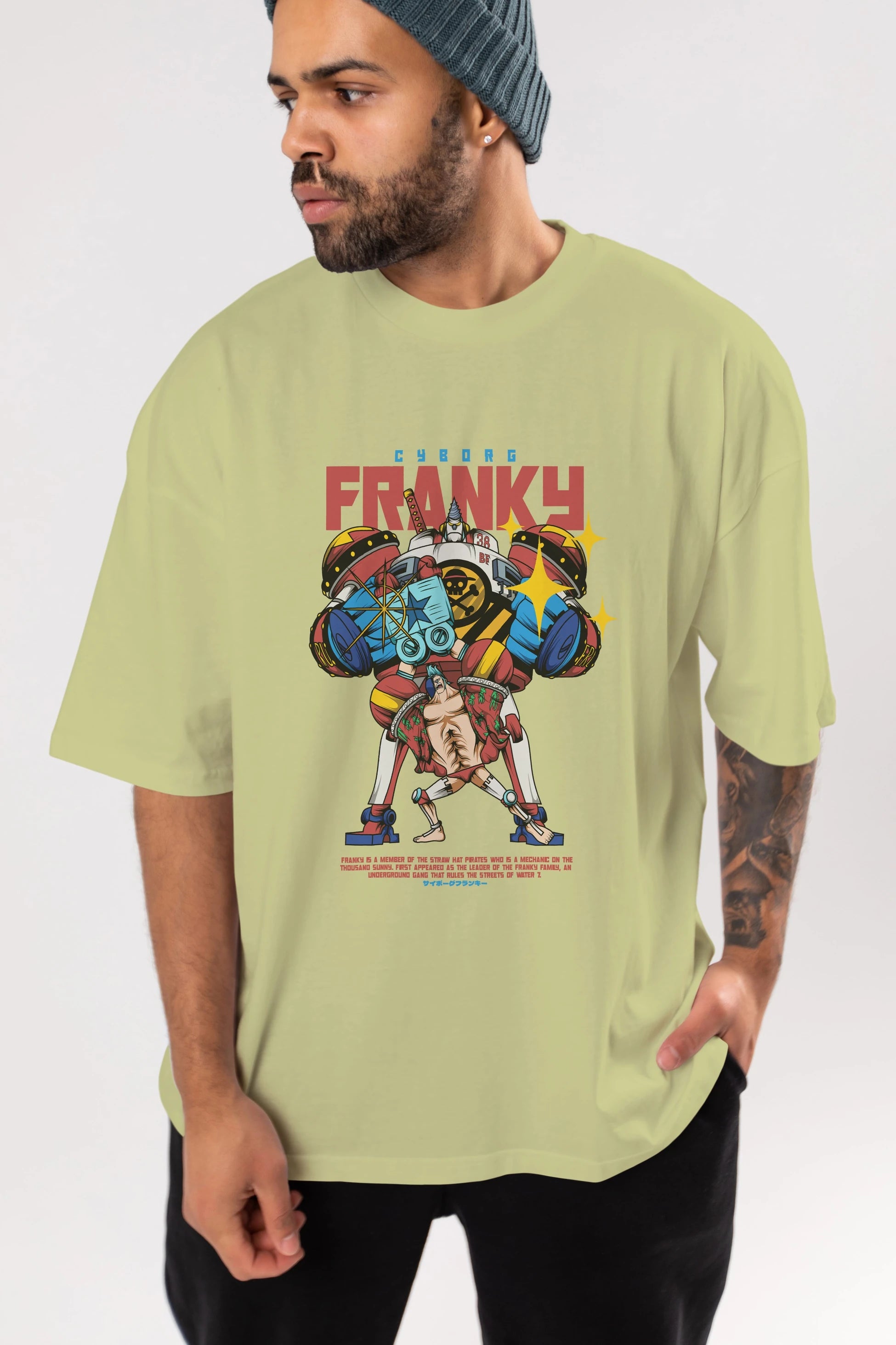 Cyborg Franky Anime Ön Baskılı Oversize t-shirt %100 pamuk Erkek Kadın Unisex