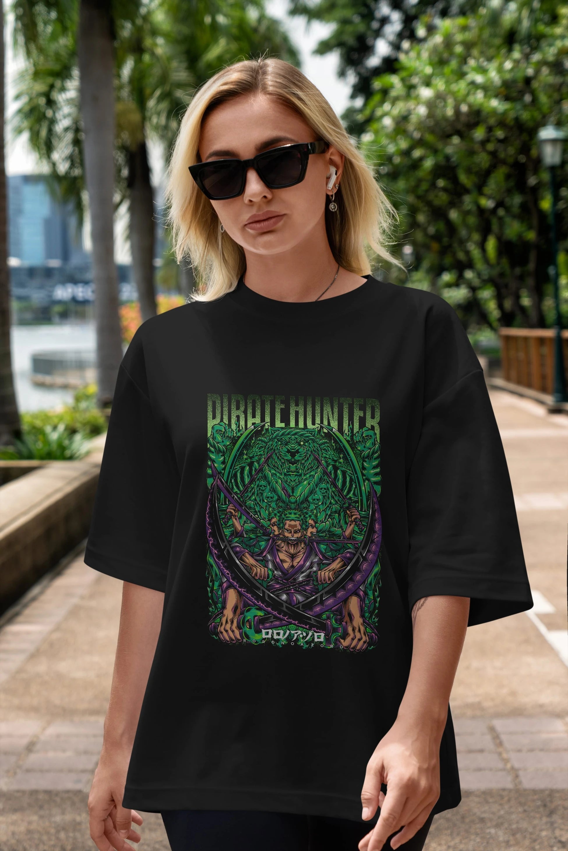 RORONOA ZORO 3 Anime Ön Baskılı Oversize t-shirt %100 pamuk Erkek Kadın Unisex