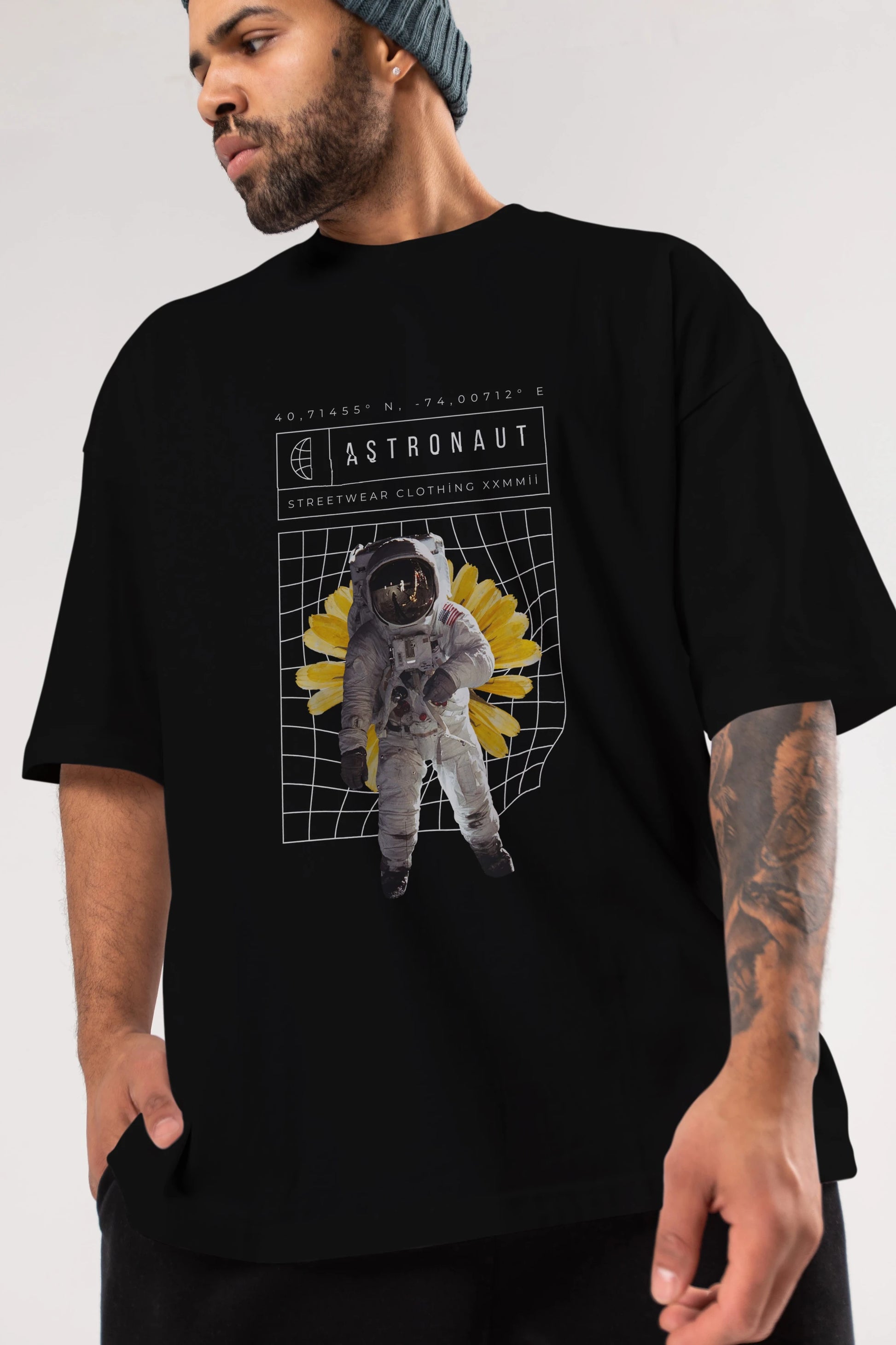 Astronaut Streetwear Ön Baskılı Oversize t-shirt Erkek Kadın Unisex