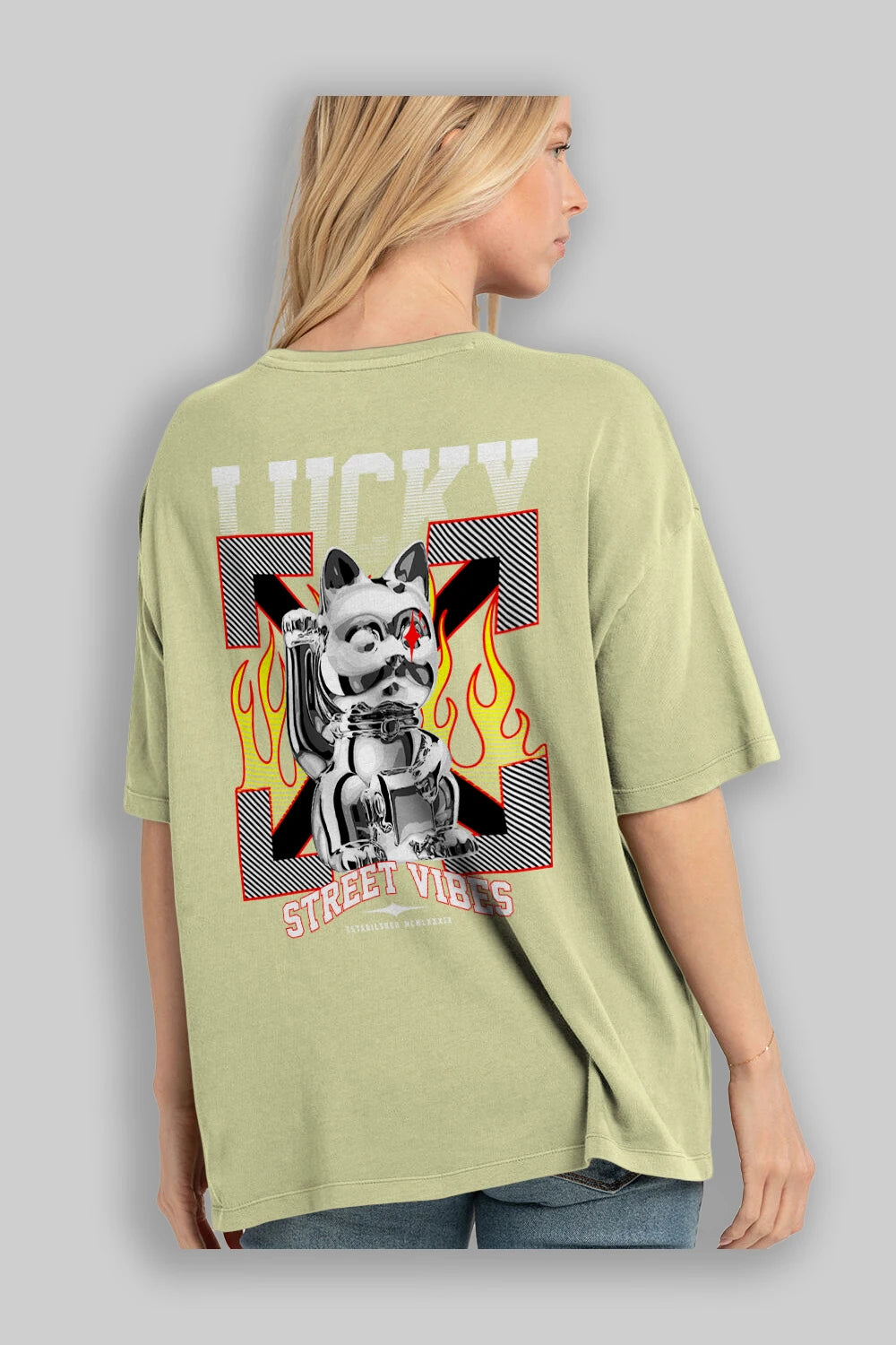 Lucky Street Vibes Arka Baskılı Oversize t-shirt Erkek Kadın Unisex