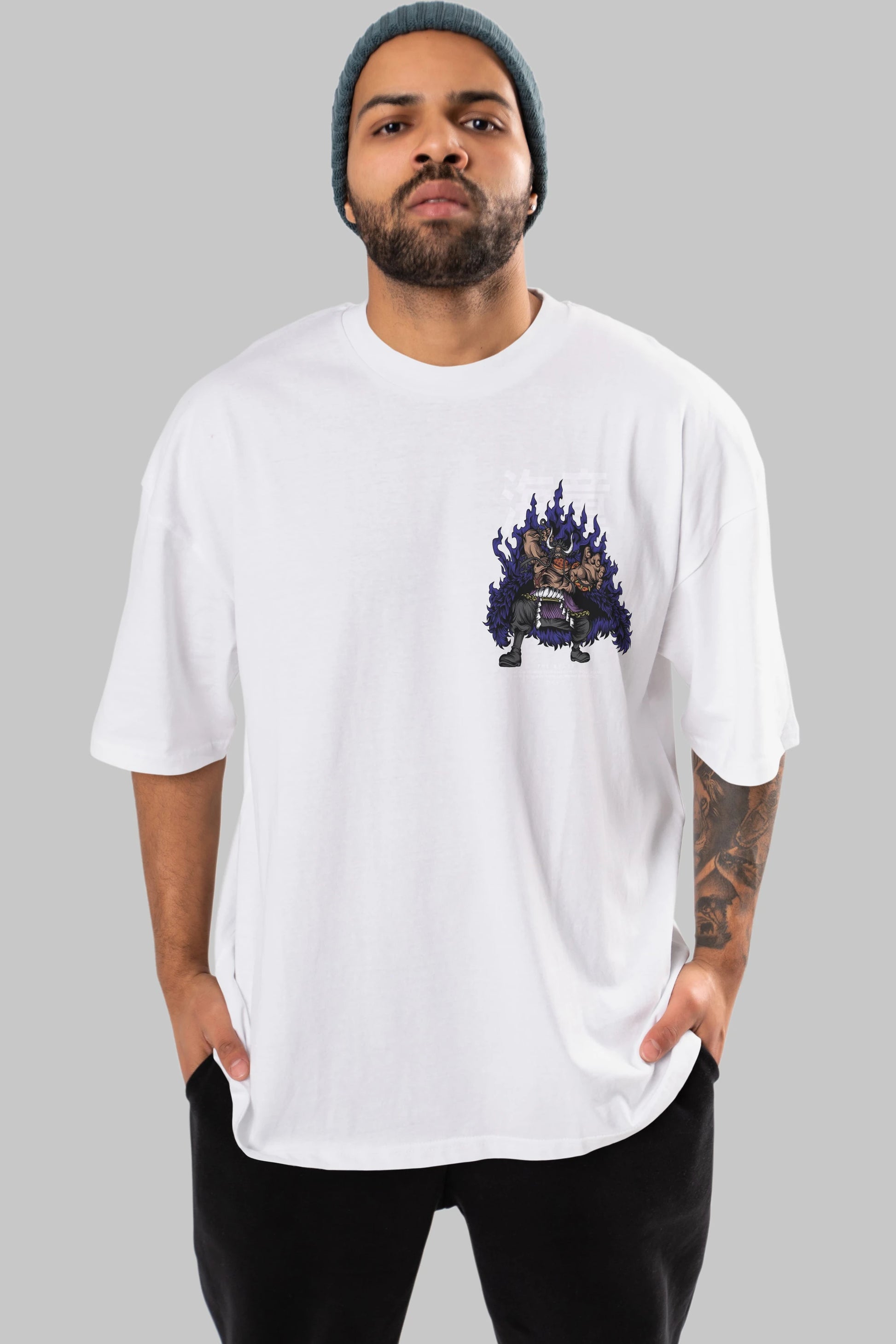 Kaido Ön Sol Baskılı Oversize t-shirt Erkek Kadın Unisex %100 Pamuk Bisiklet Yaka tişort