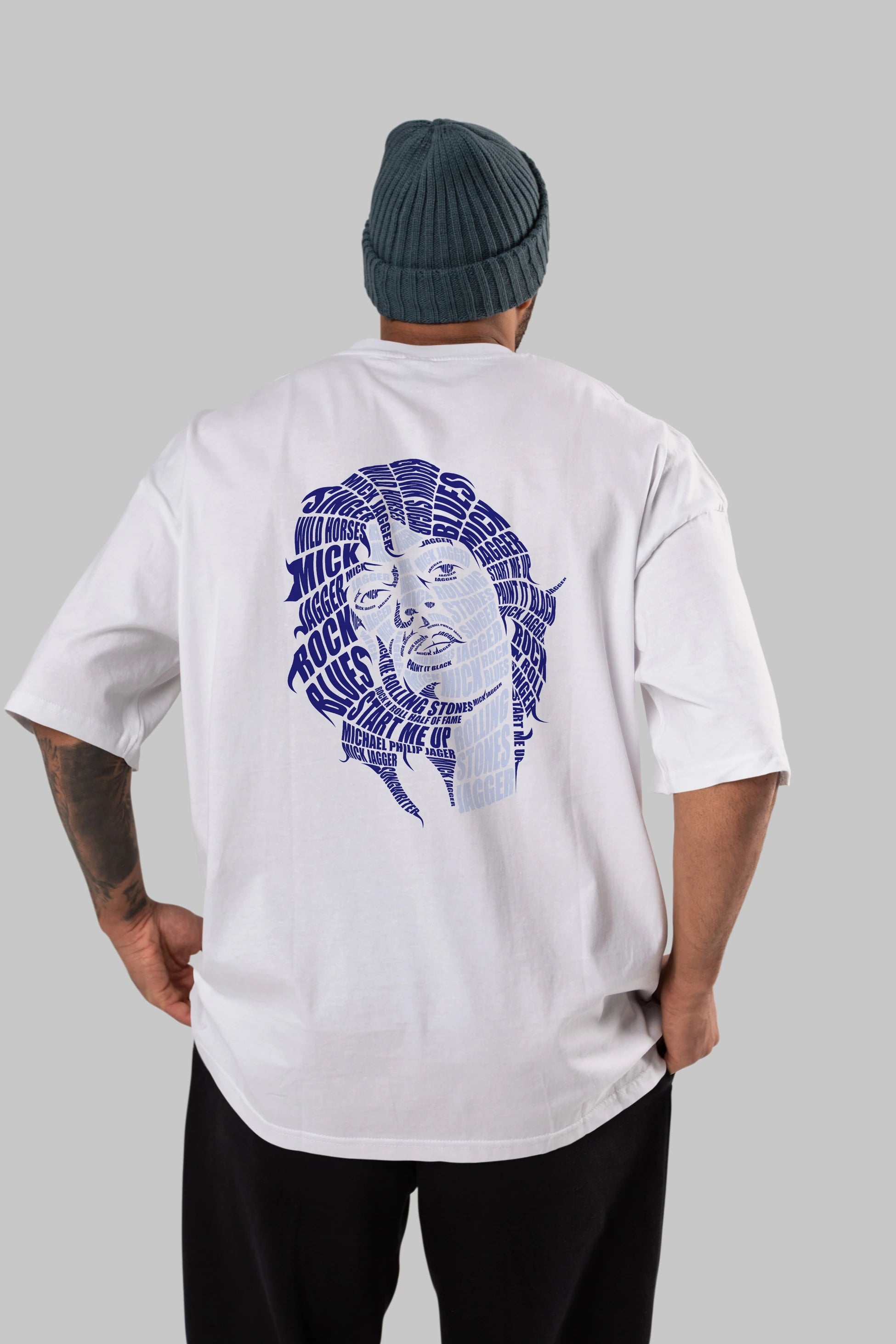 Mick Jagger Calligram Arka Baskılı Oversize t-shirt %100 pamuk Erkek Kadın Unisex