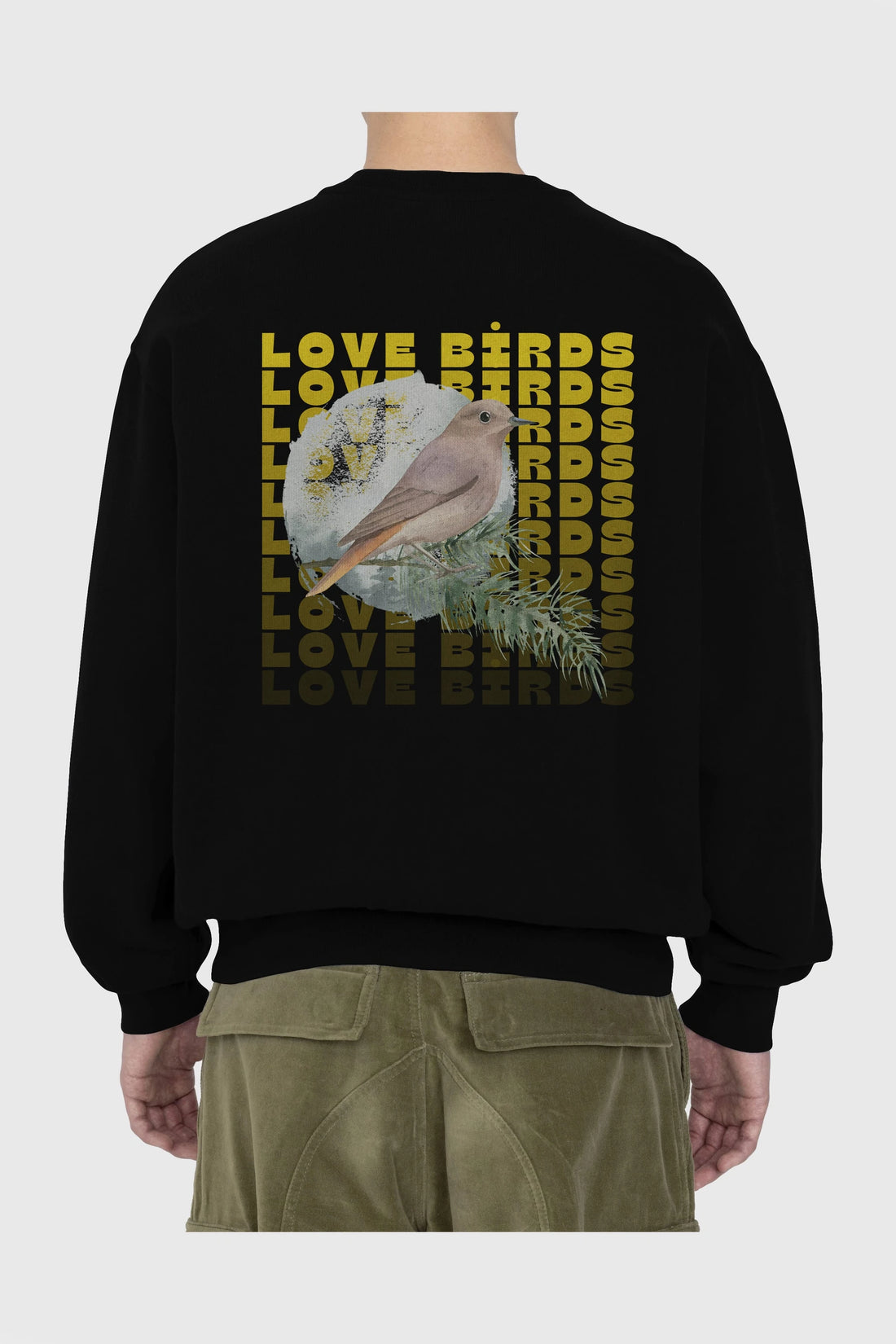 Love Birds Yazılı Arka Baskılı Oversize Sweatshirt Erkek Kadın Unisex