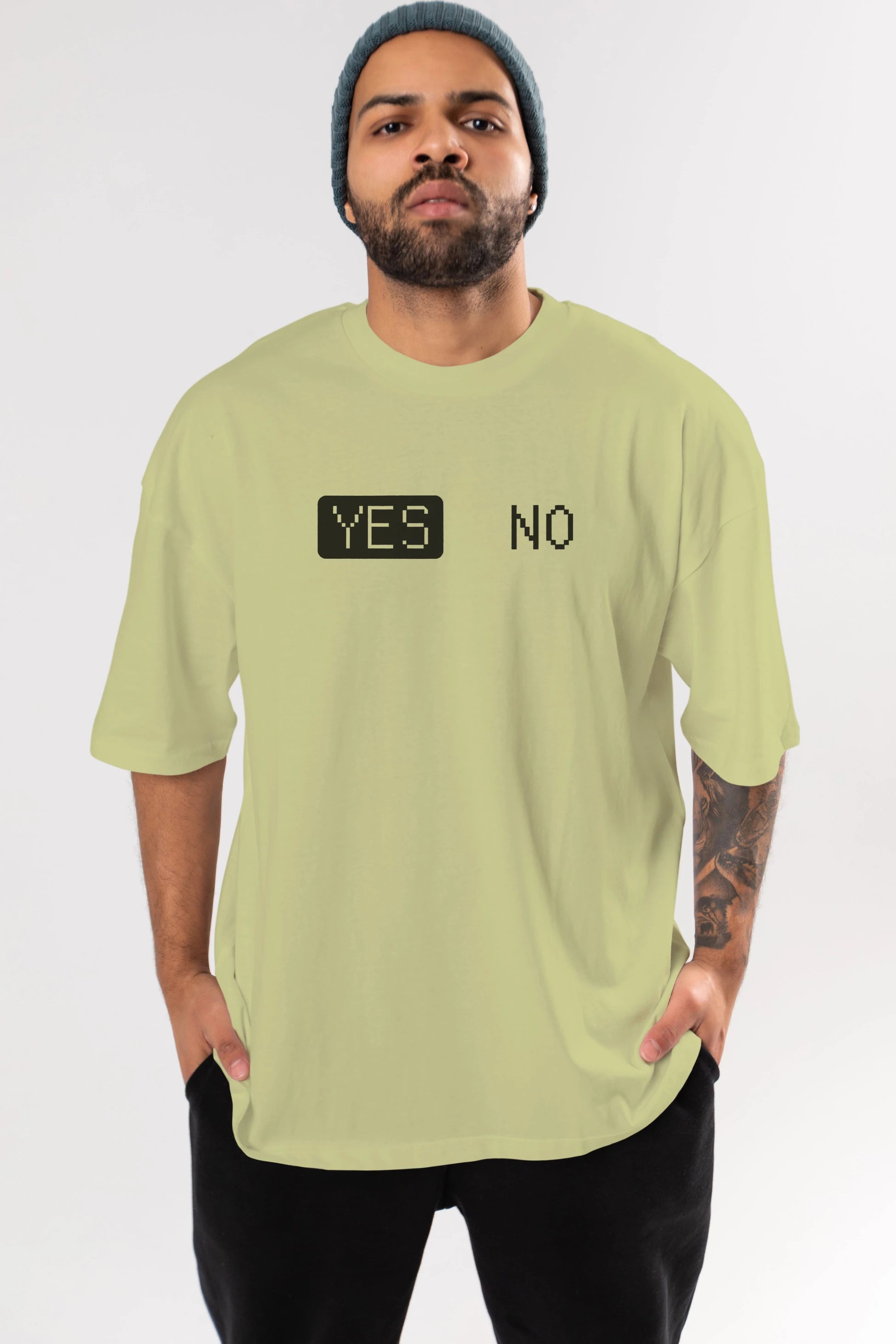 Yes No Ön Baskılı Oversize t-shirt %100 pamuk Erkek Kadın Unisex