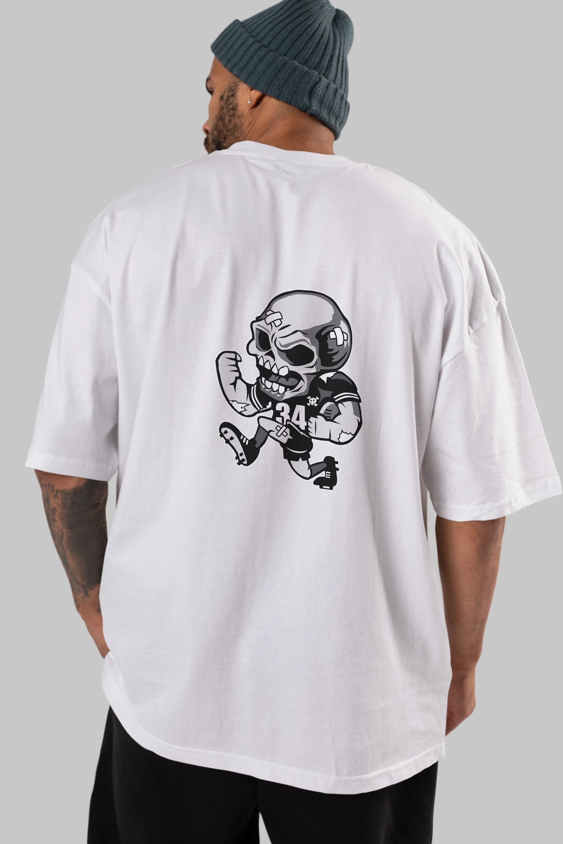 Skull Football Arka Baskılı Oversize t-shirt Erkek Kadın Unisex %100 Pamuk tişort