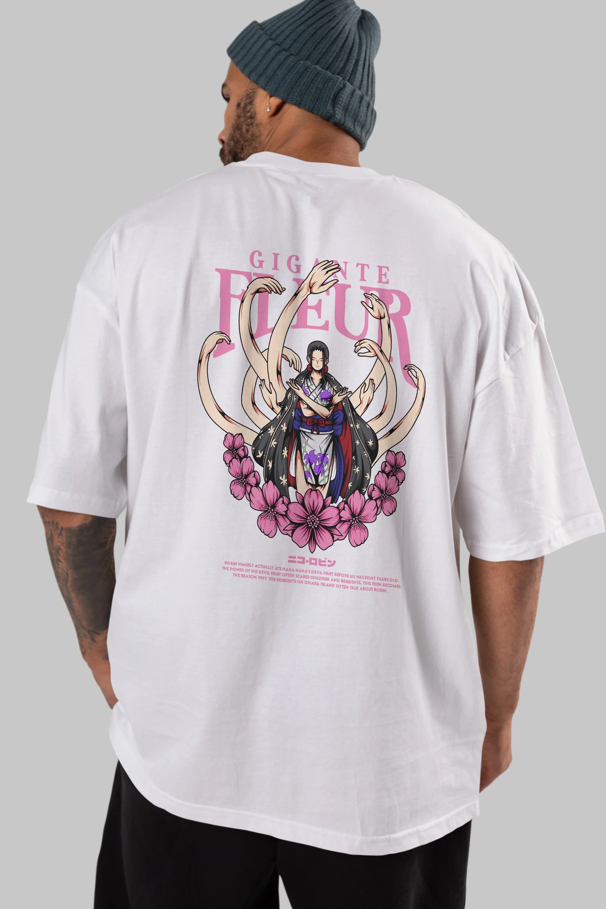 Gigante Fleur Anime Arka Baskılı Oversize t-shirt Erkek Kadın Unisex