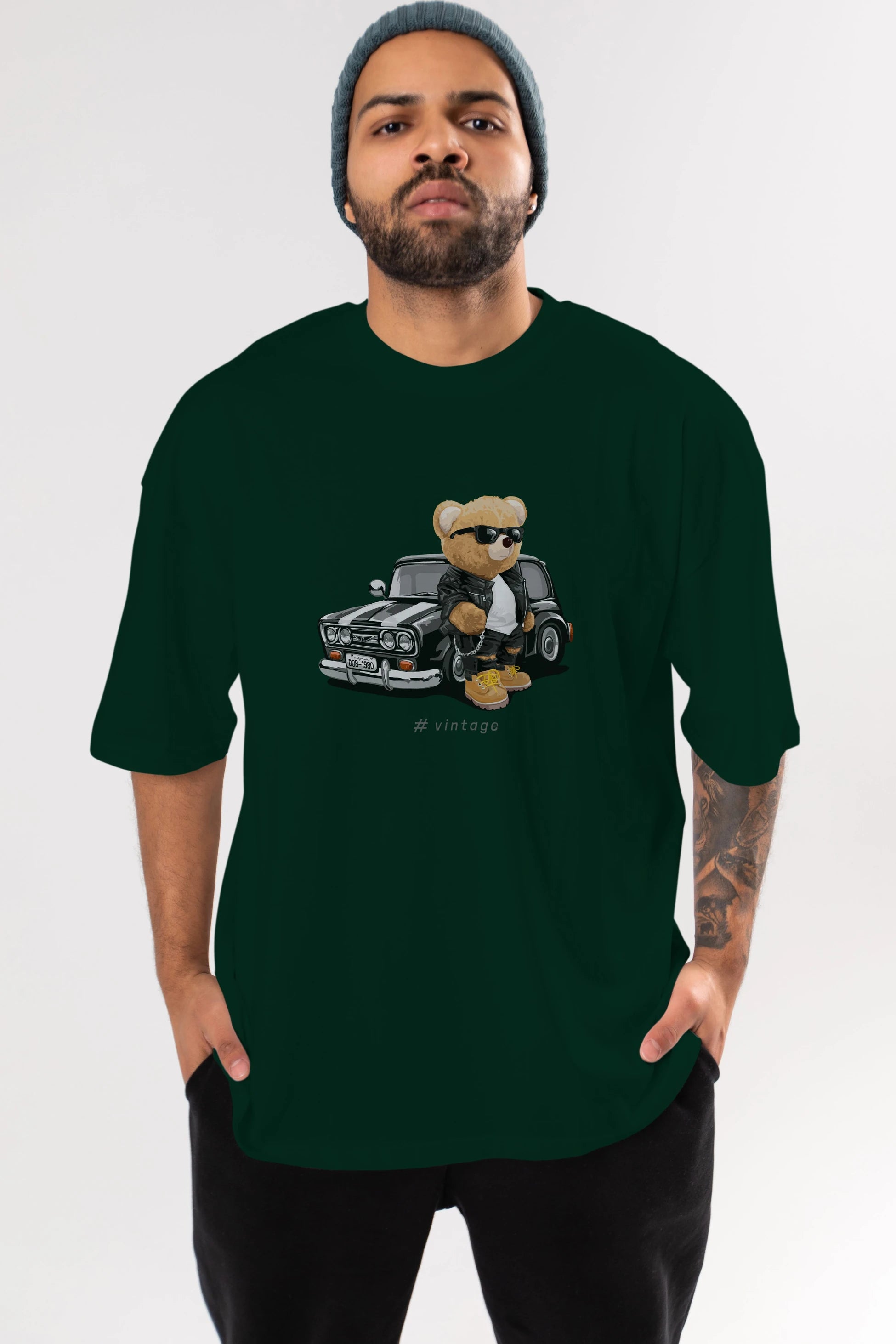 Teddy Bear Vintage Ön Baskılı Oversize t-shirt Erkek Kadın Unisex %100 Pamuk