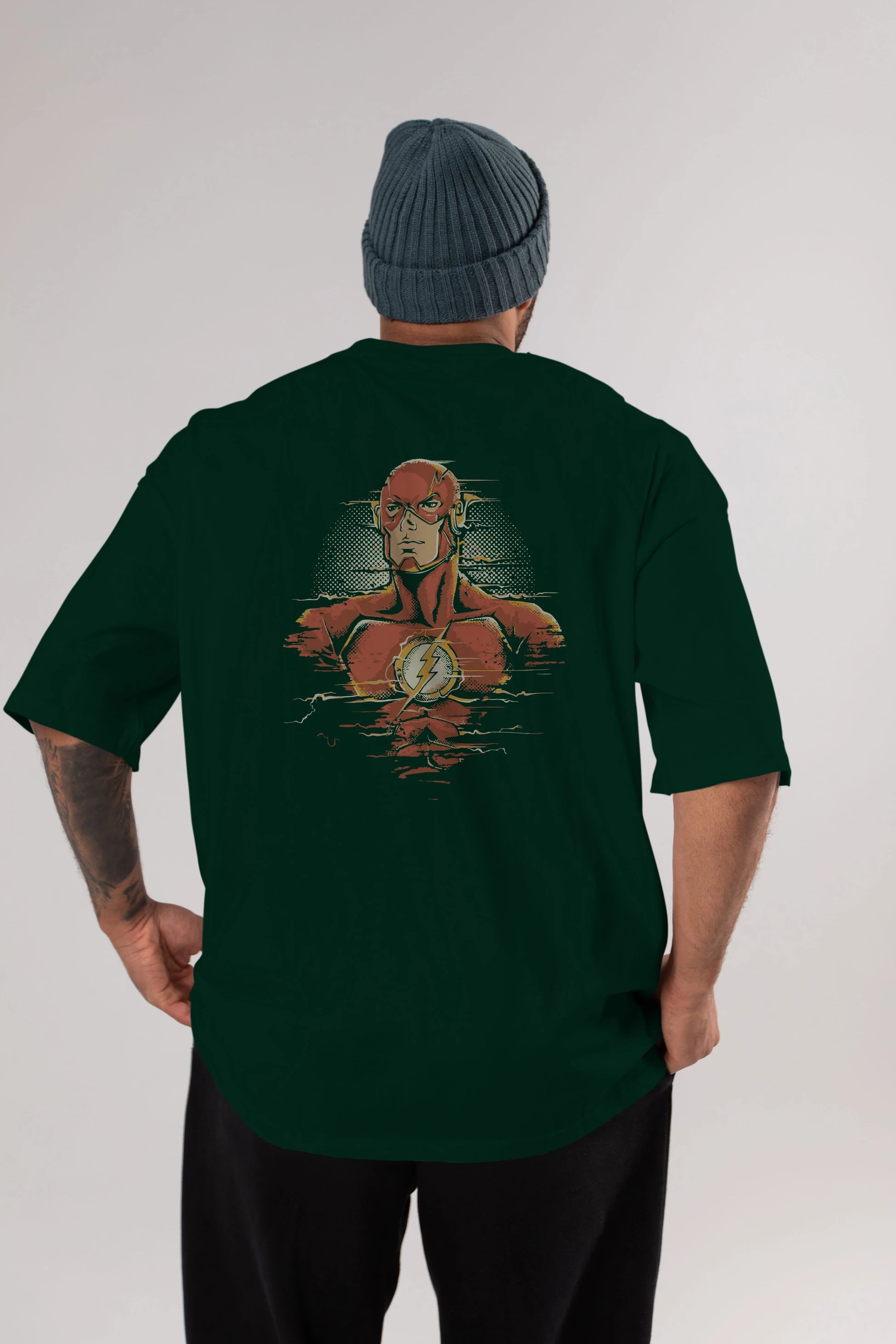 Flash Avengers Arka Baskılı Oversize t-shirt Erkek Kadın Unisex %100 Pamuk Bisiklet Yaka tişort