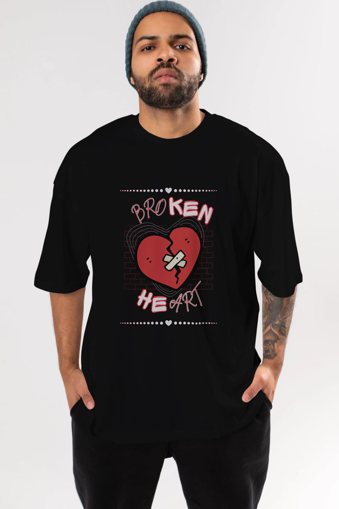 Broken Heart Yazılı Ön Baskılı Oversize t-shirt Erkek Kadın Unisex